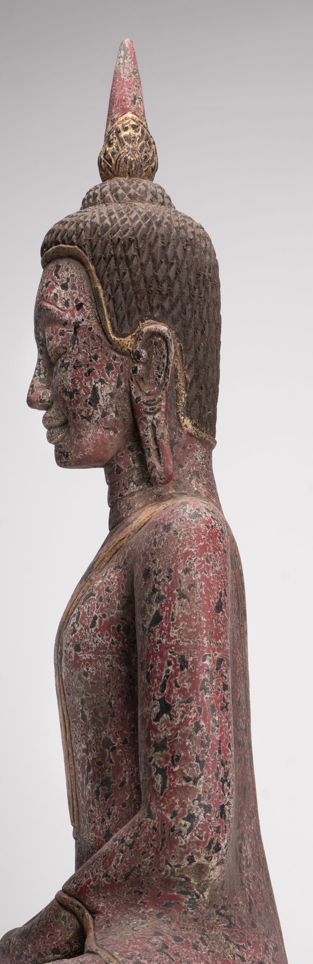 Buddha Statue - Antique Khmer Style SE Asia Seated Wood Enlightenment Buddha Statue - 81cm/32"