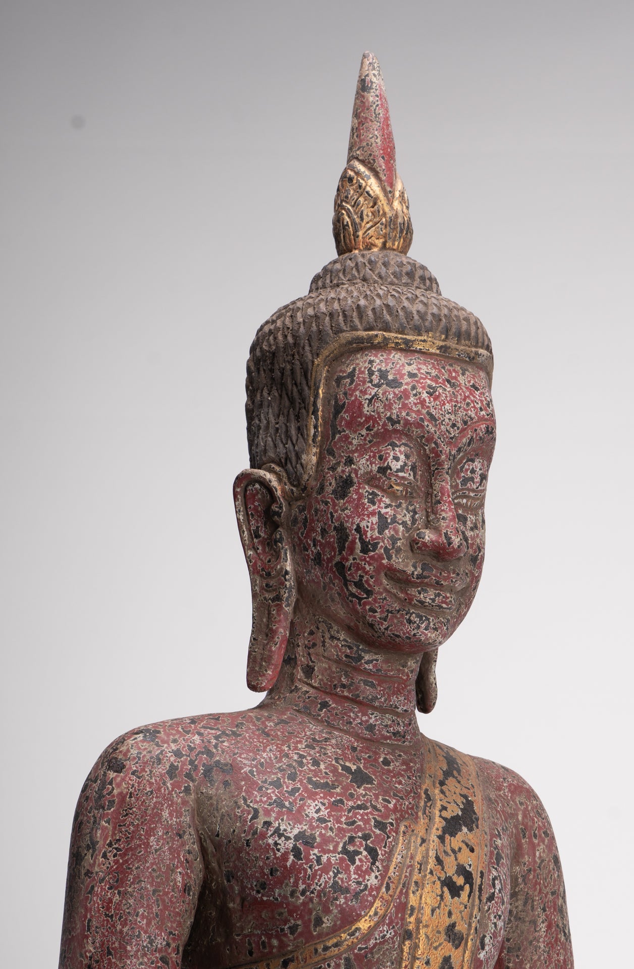 Buddha Statue - Antique Khmer Style SE Asia Seated Wood Enlightenment Buddha Statue - 81cm/32"