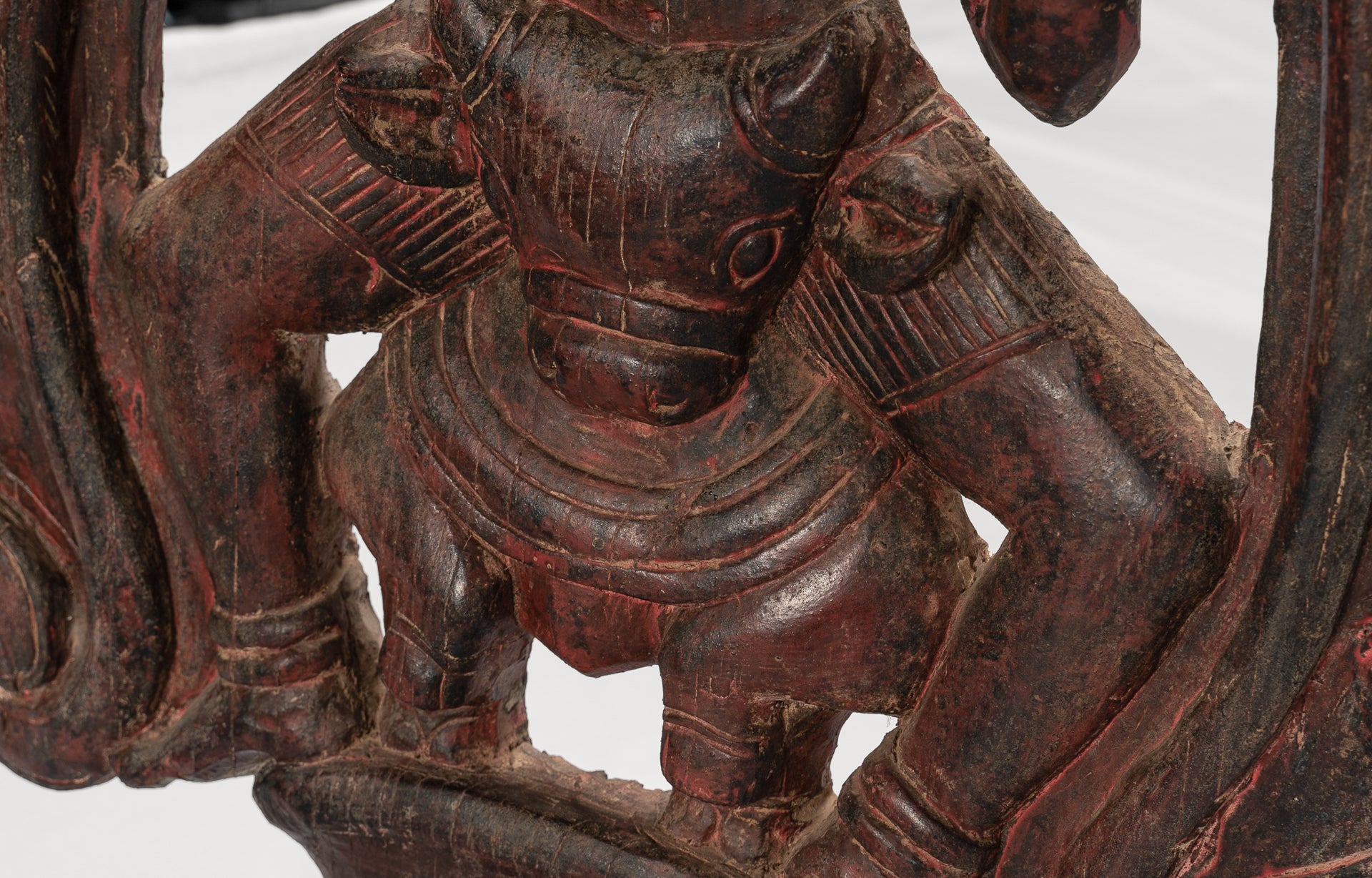 Shiva Statue - Antique Khmer Style SE Asia Wood Bas Relief Nandi & Shiva Statue - 105cm/42"