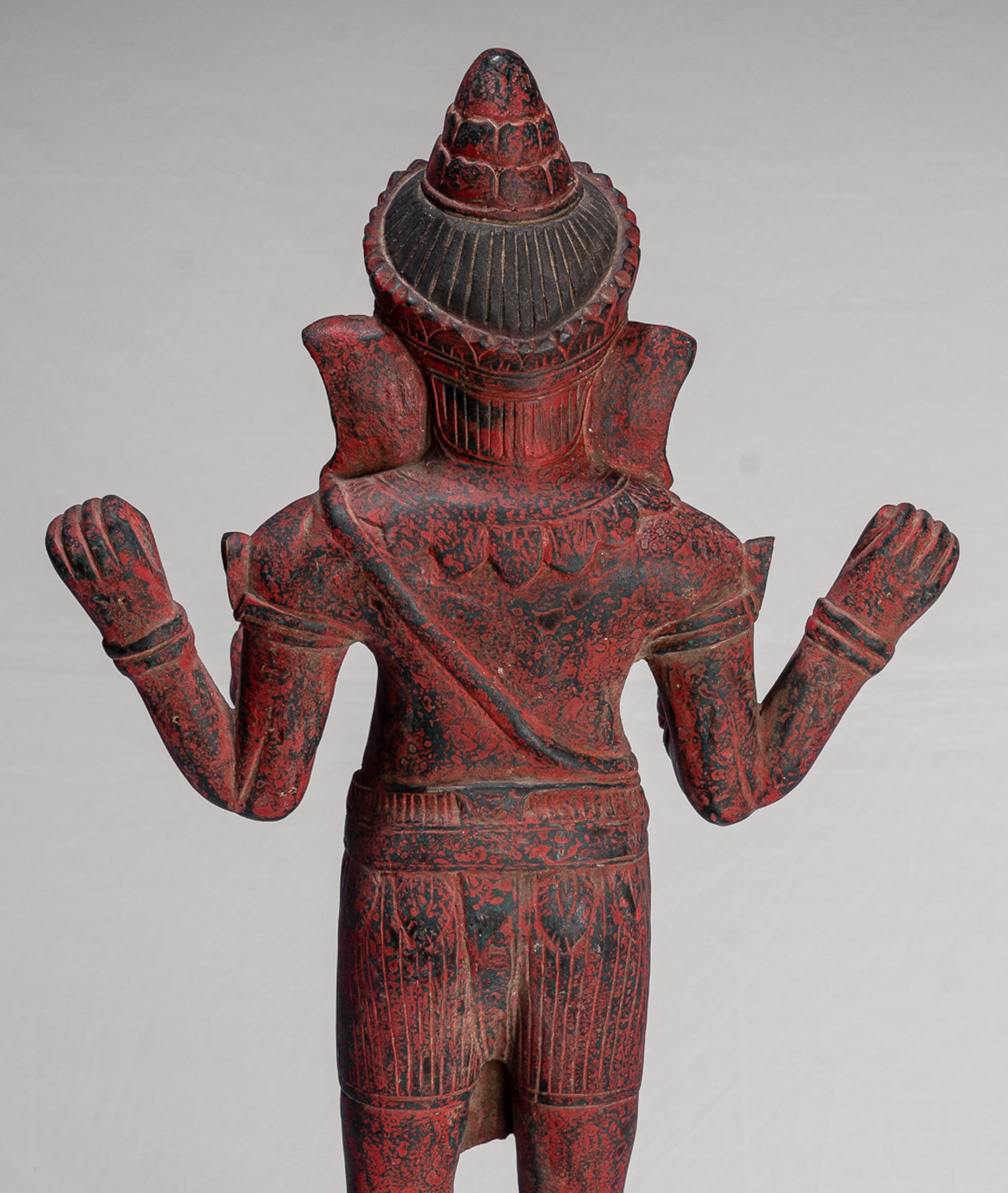 Ganesha Statue - Antique Bayon Style Standing Khmer Red Wood Standing Ganesha Statue - 60cm/24"