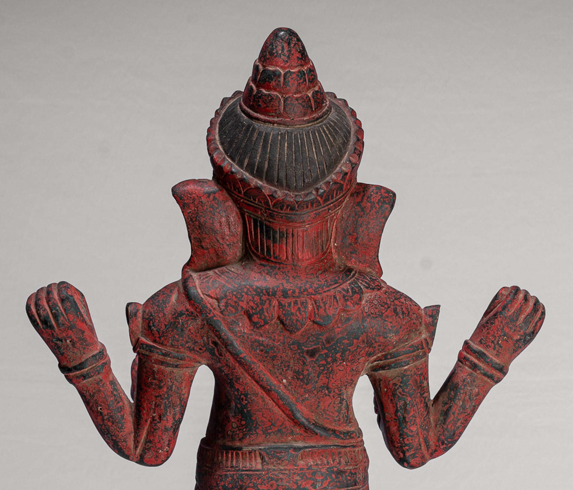 Ganesha Statue - Antique Bayon Style Standing Khmer Red Wood Standing Ganesha Statue - 60cm/24"