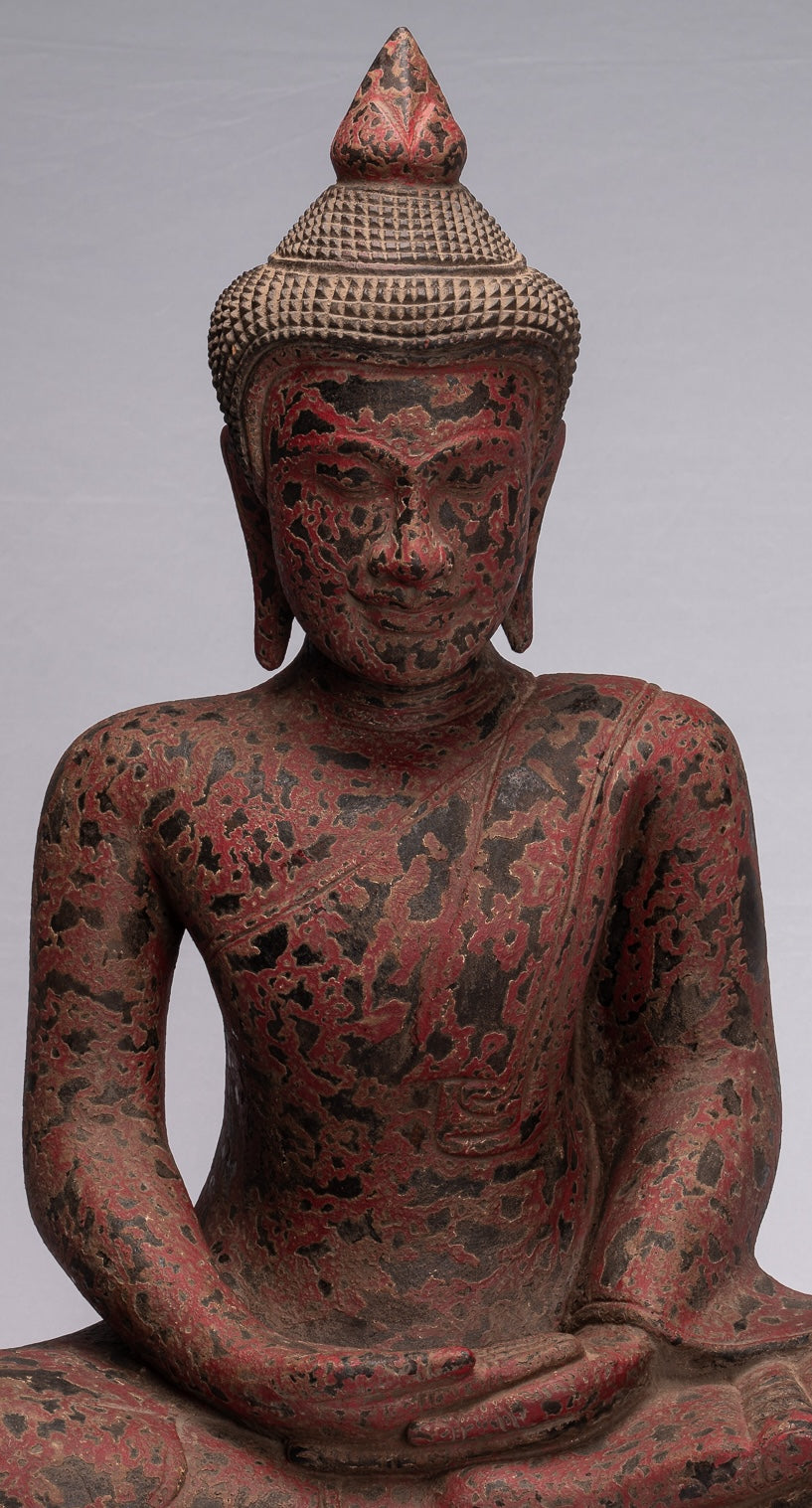 Buddha Sculpture - Antique Khmer Style Seated Wood Buddha Statue Meditation Mudra - 66cm/26"