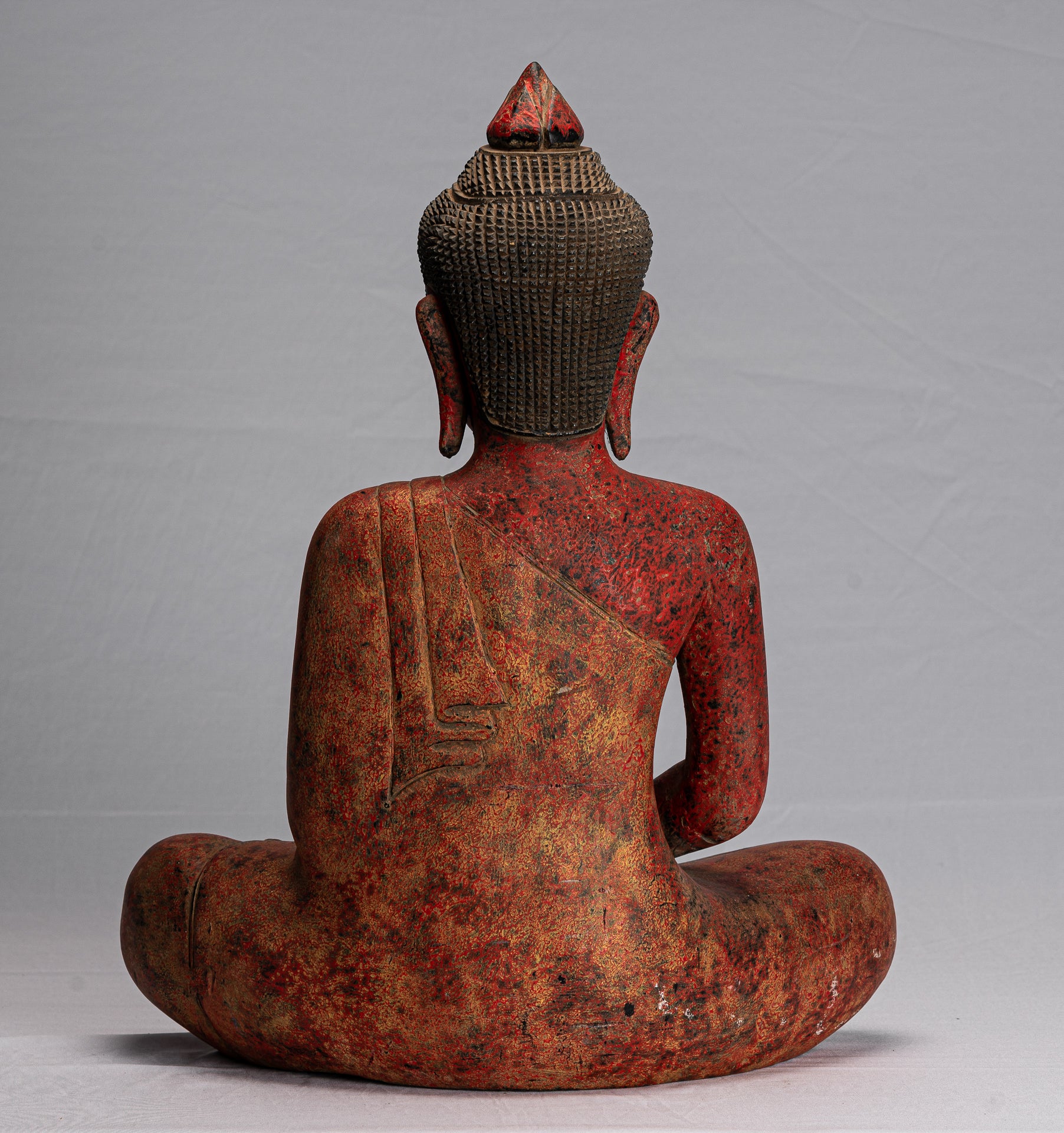 Buddha Statue - Antique Khmer Style SE Asia Seated Wood Meditation Buddha Statue - 51cm/20"