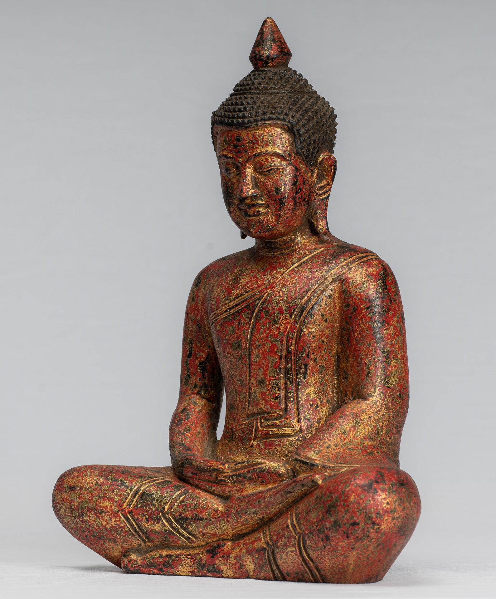 Buddha Sculpture - Antique Khmer in stile Khmer Legno Buddha Statua Dhyana Meditazione Mudra - 31 cm/12 "