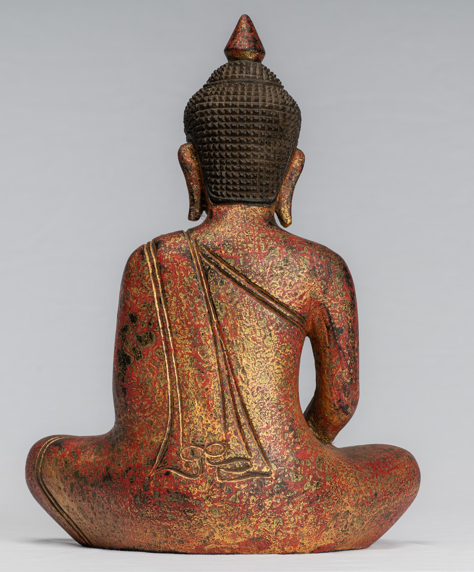 Buddha Sculpture - Antique Khmer in stile Khmer Legno Buddha Statua Dhyana Meditazione Mudra - 31 cm/12 "