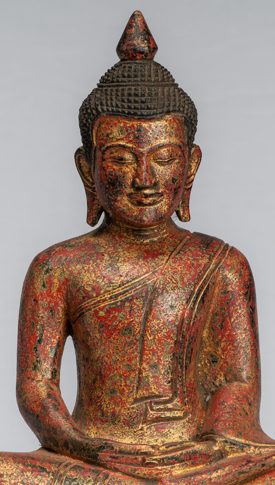 Buddha Sculpture - Antique Khmer in stile Khmer Legno Buddha Statua Dhyana Meditazione Mudra - 31 cm/12 "