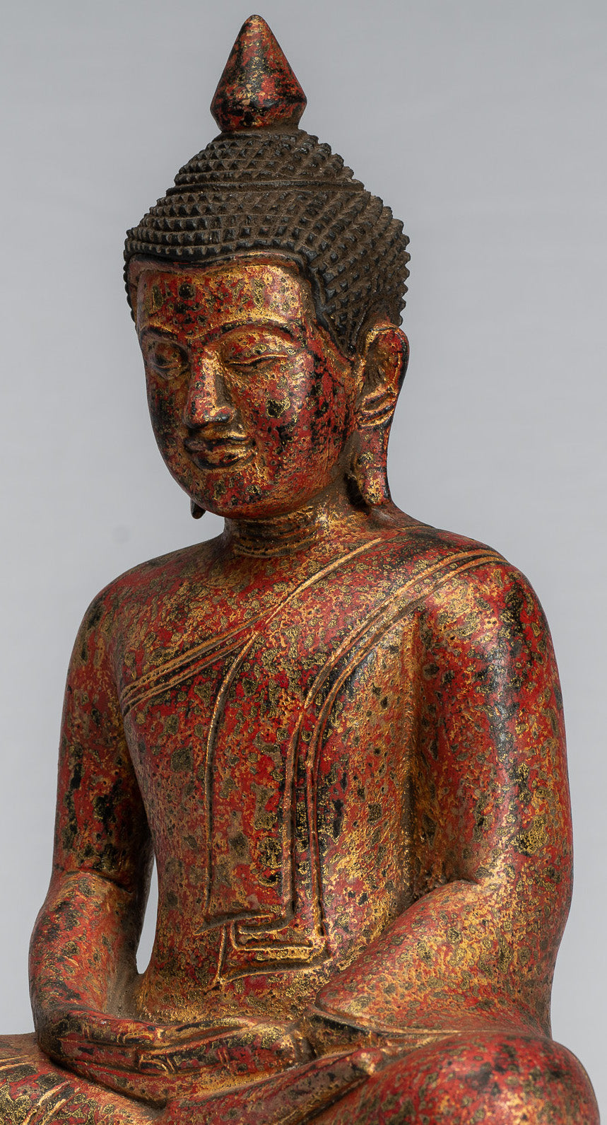 Buddha Sculpture - Antique Khmer in stile Khmer Legno Buddha Statua Dhyana Meditazione Mudra - 31 cm/12 "