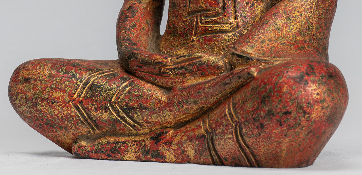 Buddha Sculpture - Antique Khmer in stile Khmer Legno Buddha Statua Dhyana Meditazione Mudra - 31 cm/12 "