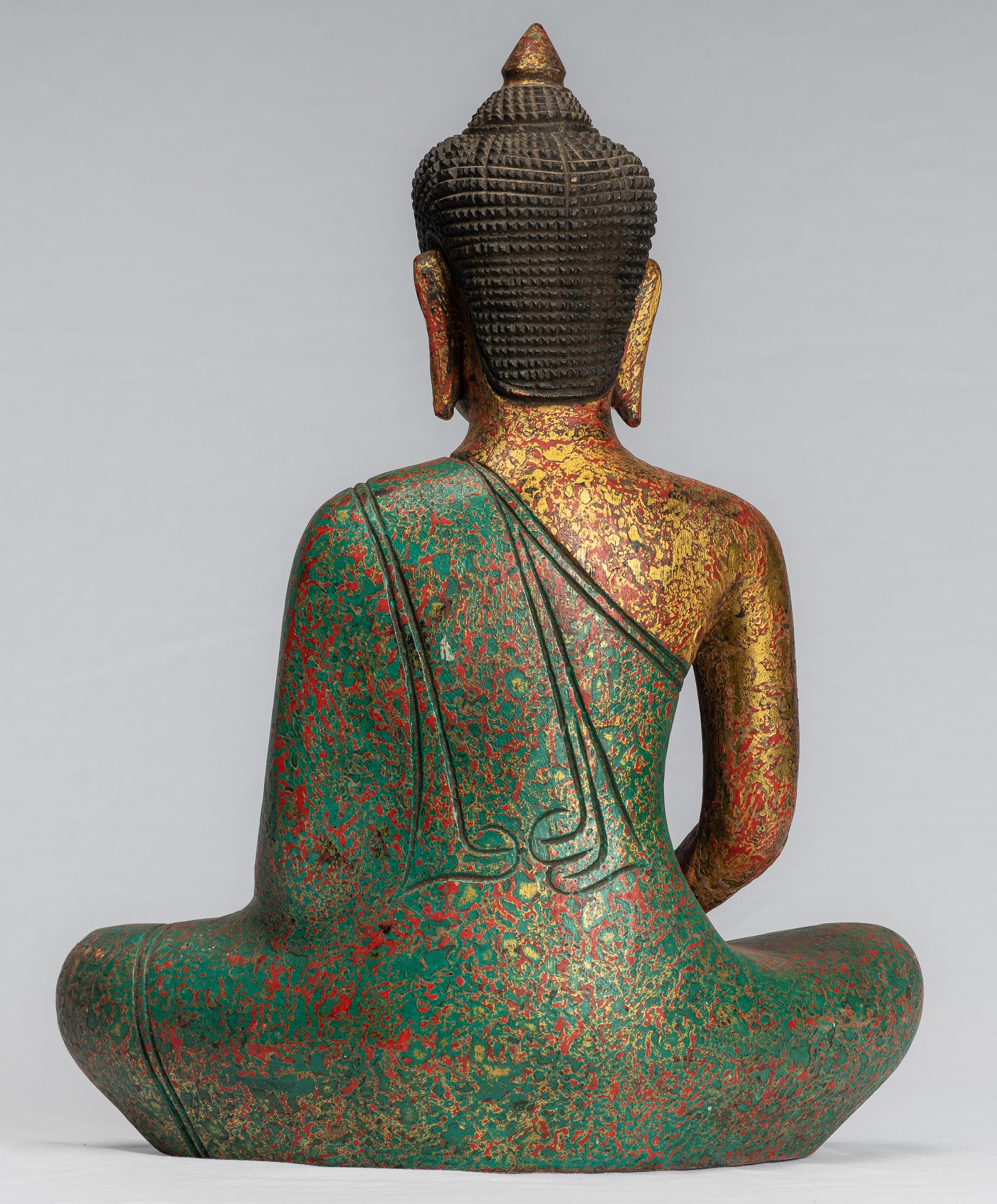 Antike sitzende Buddha-Statue aus Holz im Khmer-Stil, Dhyana-Meditations-Mudra – 37 cm.