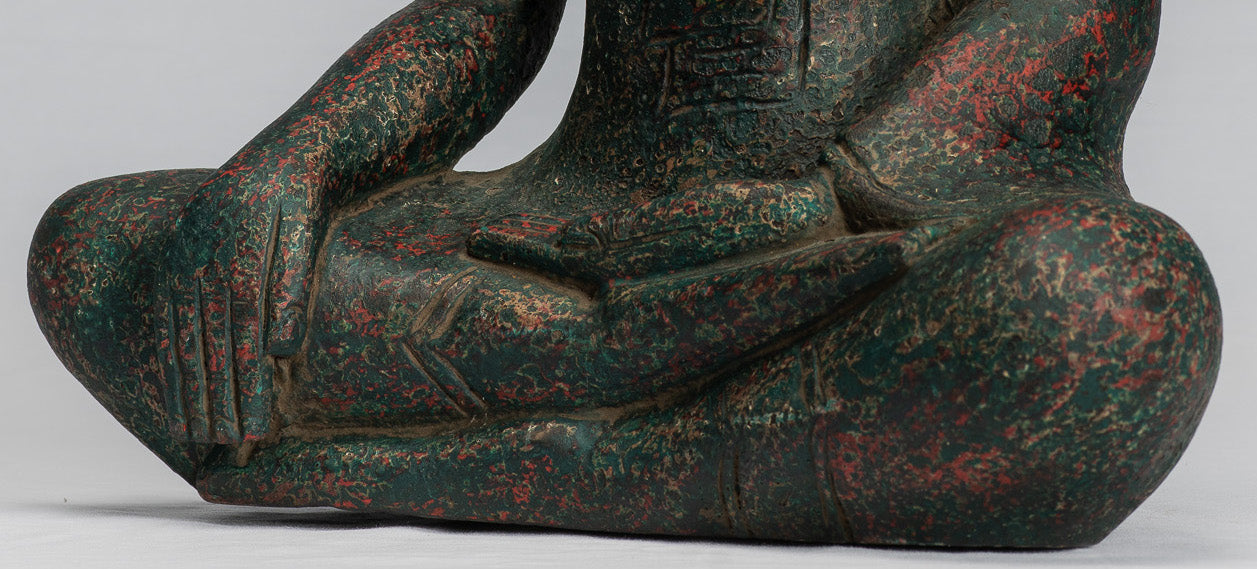 Buddha Statue - Antique Khmer Style SE Asia Seated Wood Enlightenment Buddha Statue - 39cm/16"