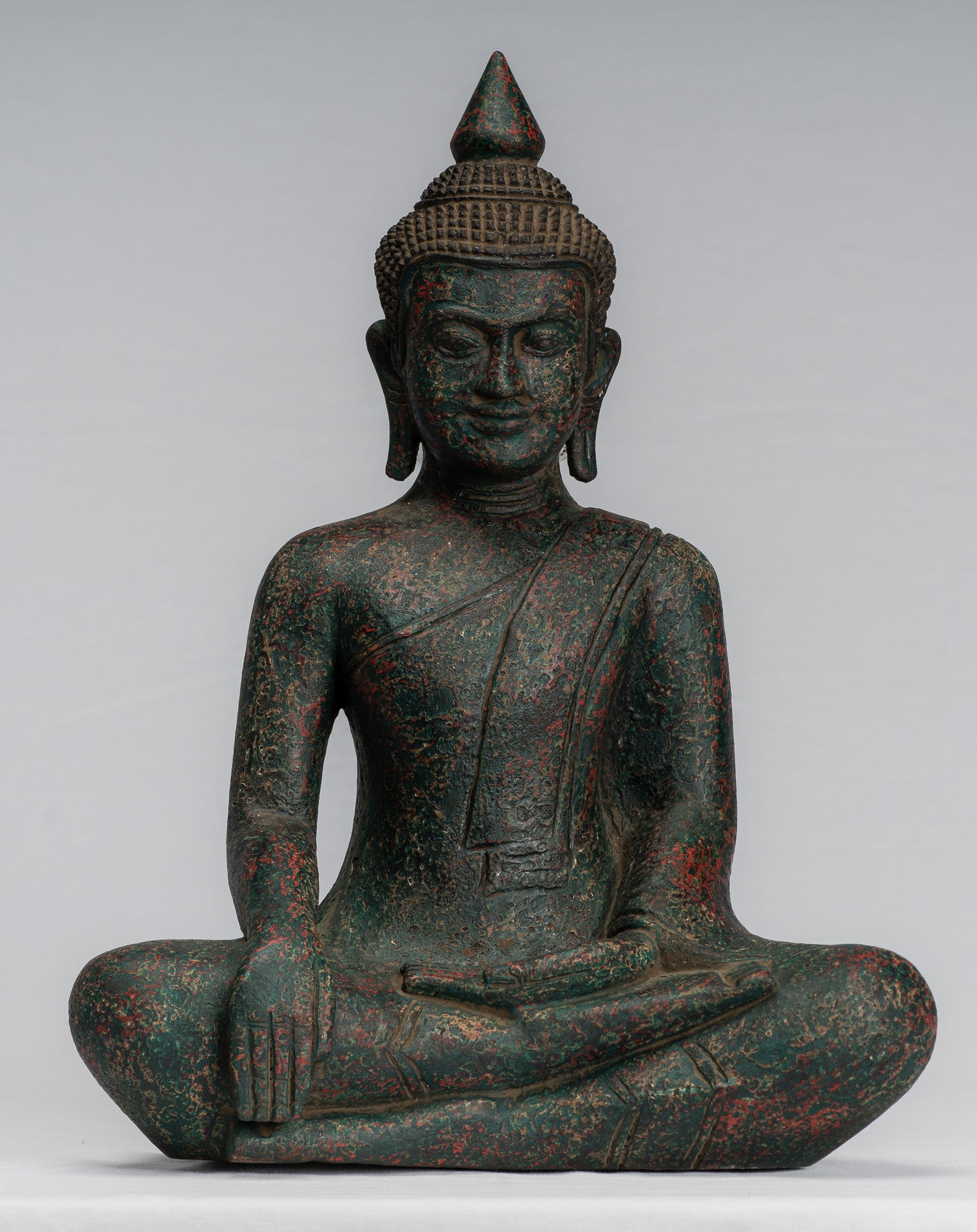 Buddha Statue - Antique Khmer Style SE Asia Seated Wood Enlightenment Buddha Statue - 39cm/16"