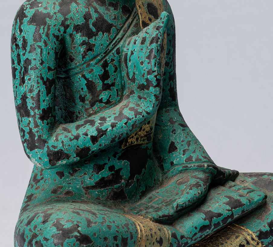 Escultura de Buda - Buda - Estatua de Buda de madera de estilo jemer antiguo de estilo jemer enseñando Mudra - 39cm/16 "