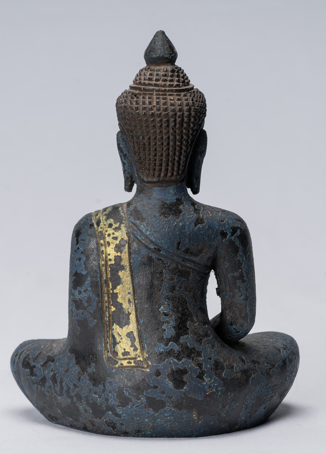 Buddha Sculpture - Antique Khmer Style Wood Seated Buddha Statue Dhyana Meditation Mudra - 21cm/8"