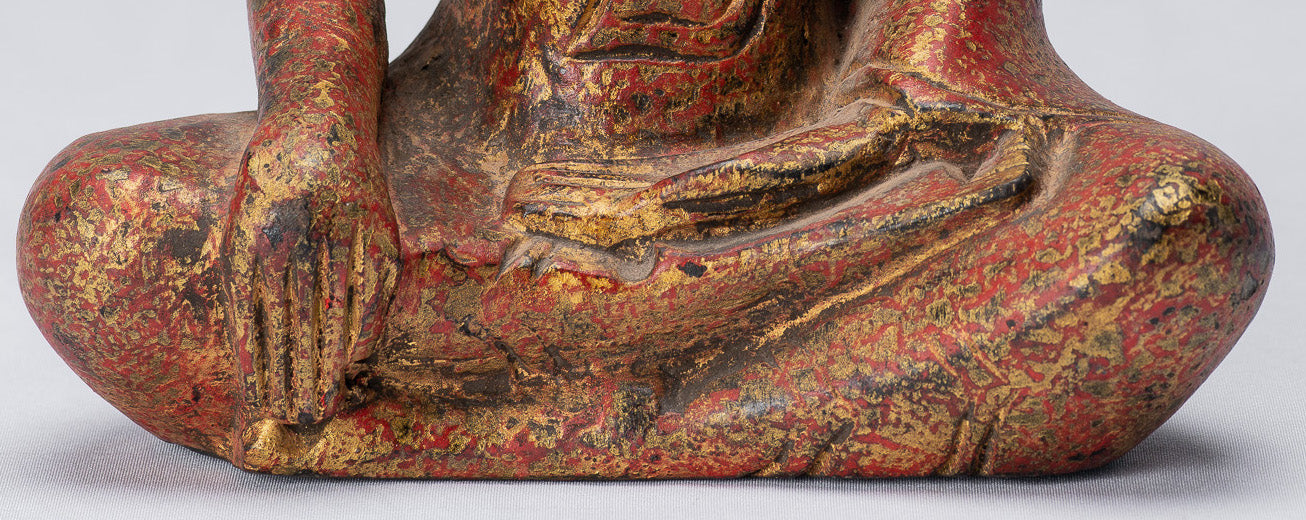 Statue Buddha - Antique Khmer Style SE Asia Seduto l'Illuminismo in legno Statua Buddha - 21 cm/8 "