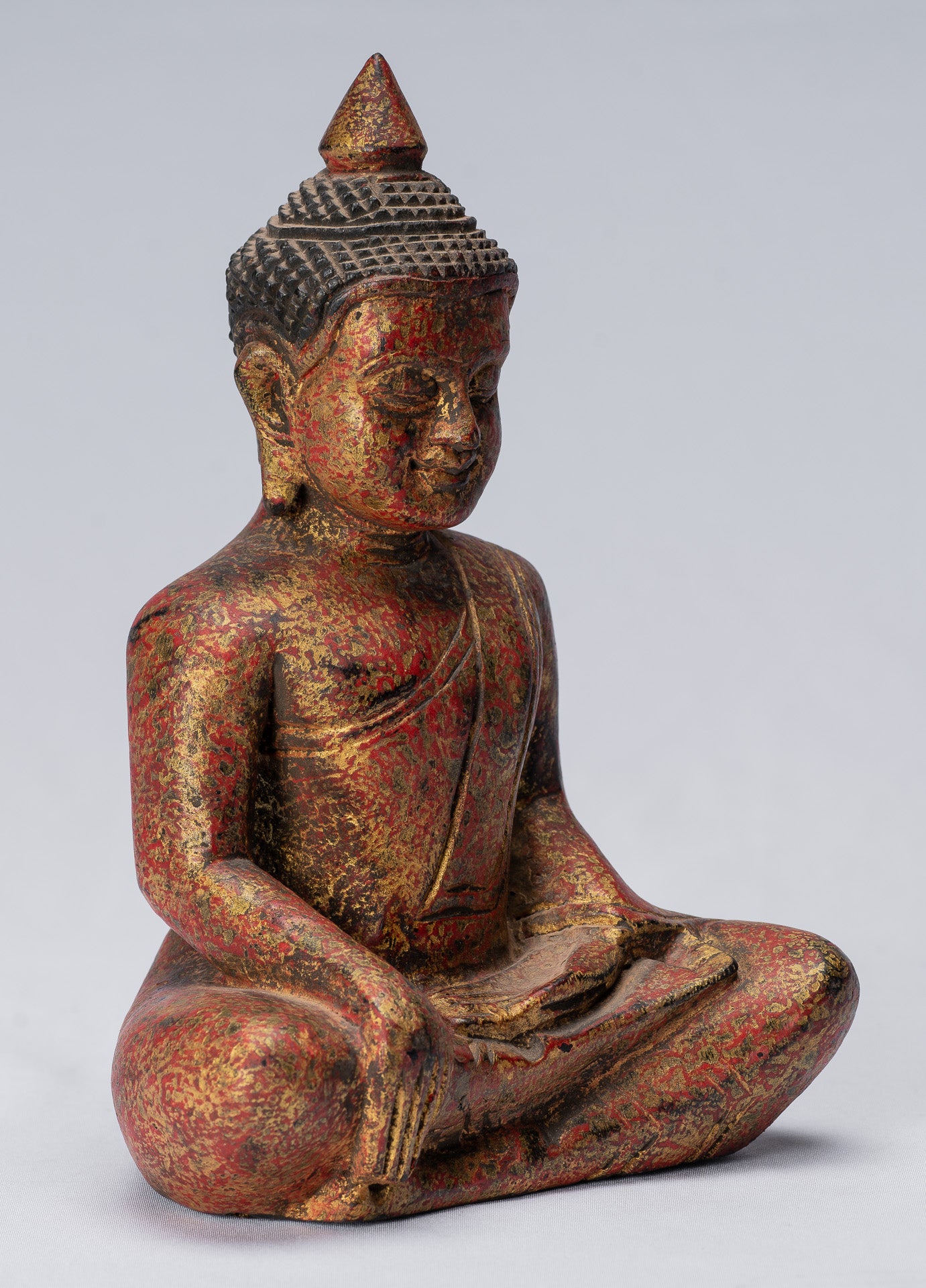 Statue Buddha - Antique Khmer Style SE Asia Seduto l'Illuminismo in legno Statua Buddha - 21 cm/8 "