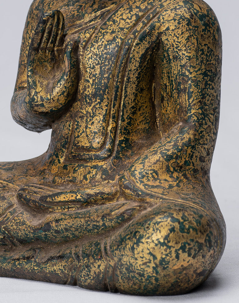 Escultura de Buda - Buda - Estatua de buda de madera de estilo jemer antiguo de estilo jemer enseñando mudra - 21 cm/8 "