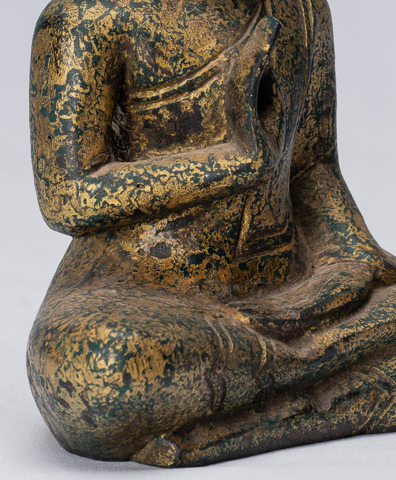 Escultura de Buda - Buda - Estatua de buda de madera de estilo jemer antiguo de estilo jemer enseñando mudra - 21 cm/8 "