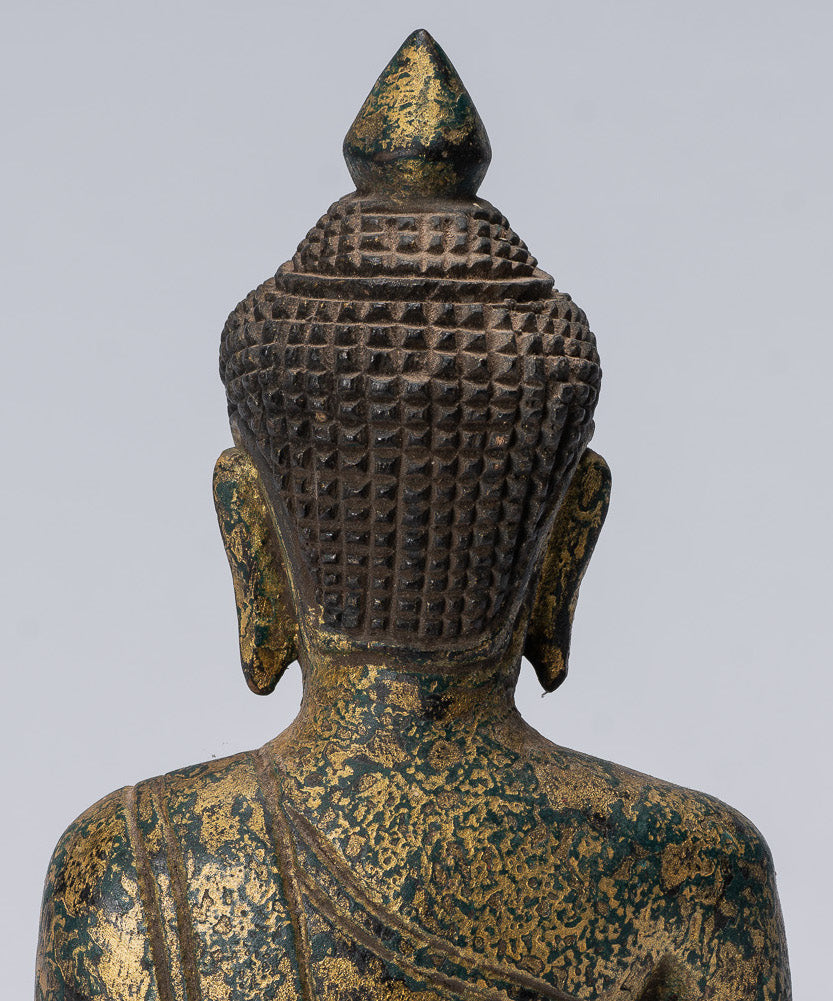 Escultura de Buda - Buda - Estatua de buda de madera de estilo jemer antiguo de estilo jemer enseñando mudra - 21 cm/8 "