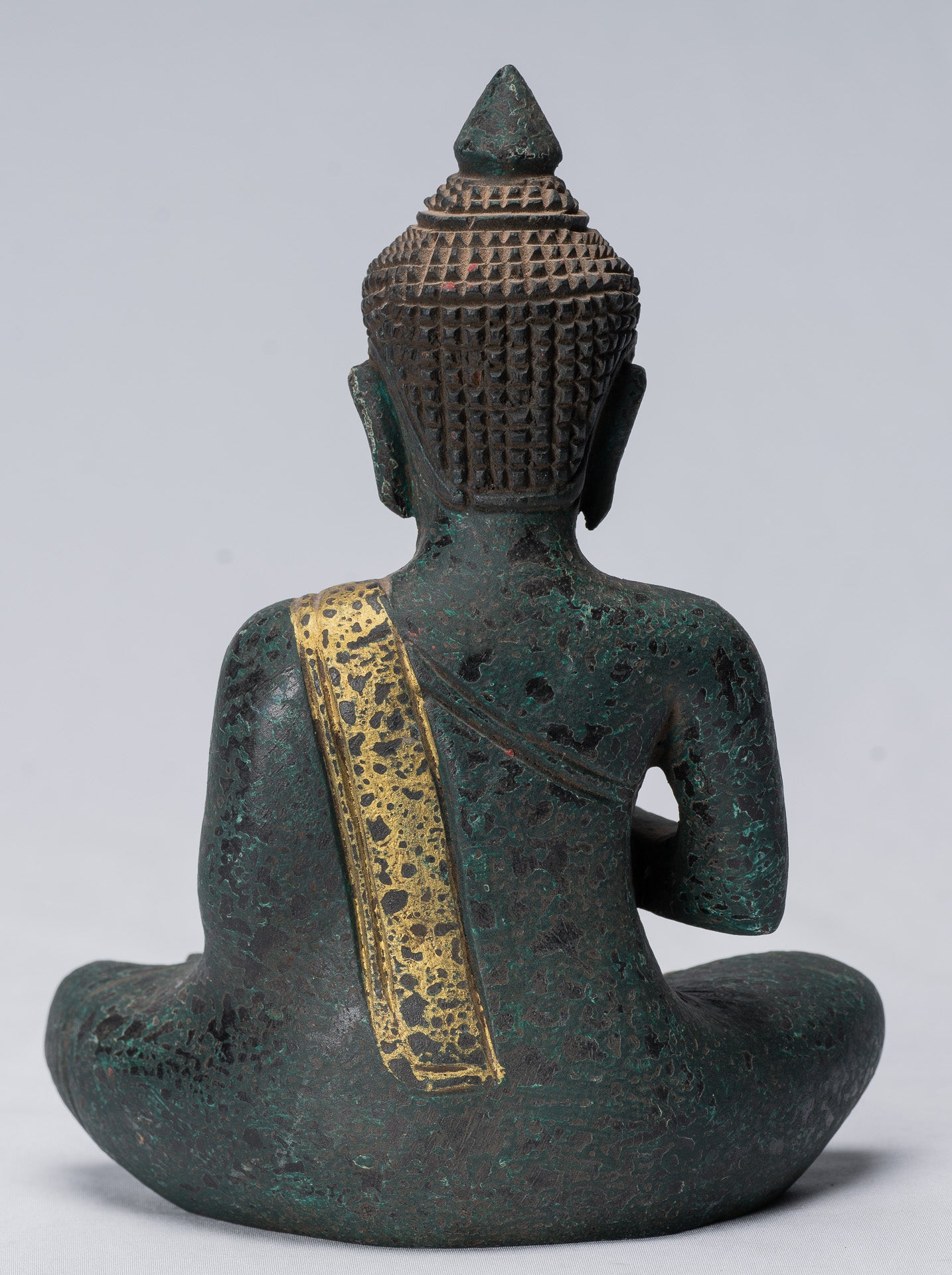 Buddha Sculpture - Buddha - Antique Khmer Style Seated Wood Buddha Statue Teaching Mudra - 20cm/8"