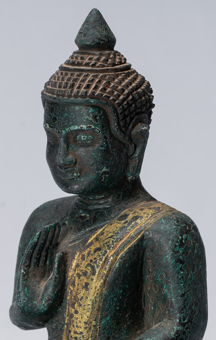 Buddha Sculpture - Buddha - Antique Khmer Style Seated Wood Buddha Statue Teaching Mudra - 20cm/8"