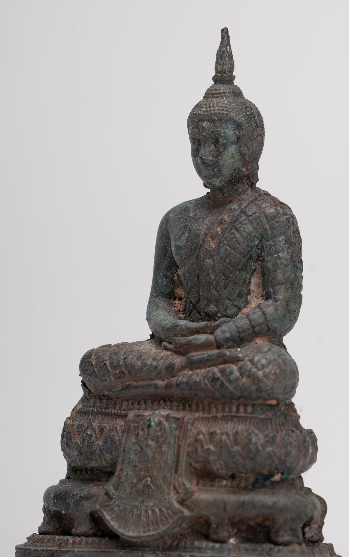 Buddha Sculpture - Antique Thai Style Bronze Seated Meditation Buddha Statue - 12.5cm/5"