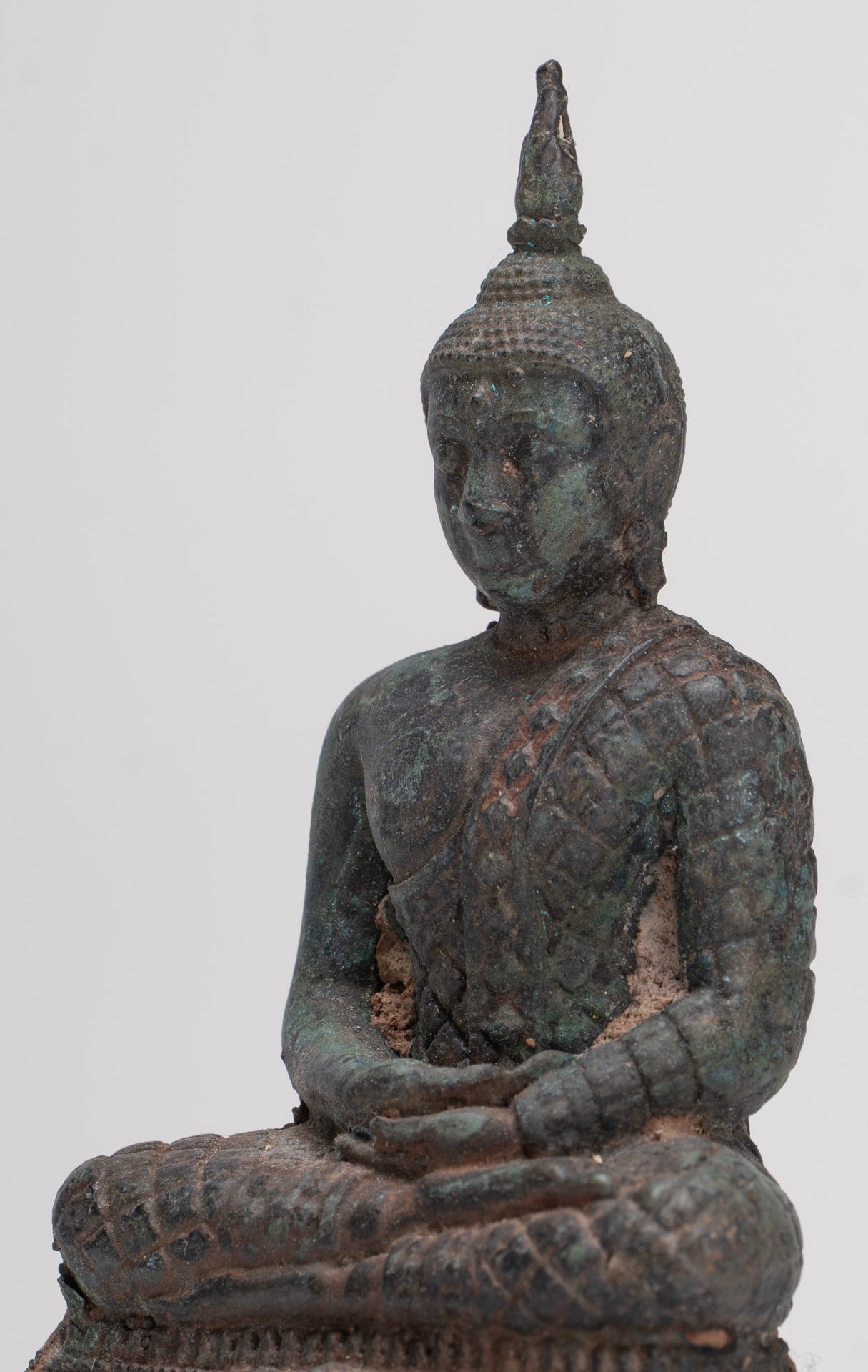 Buddha Sculpture - Antique Thai Style Bronze Seated Meditation Buddha Statue - 12.5cm/5"