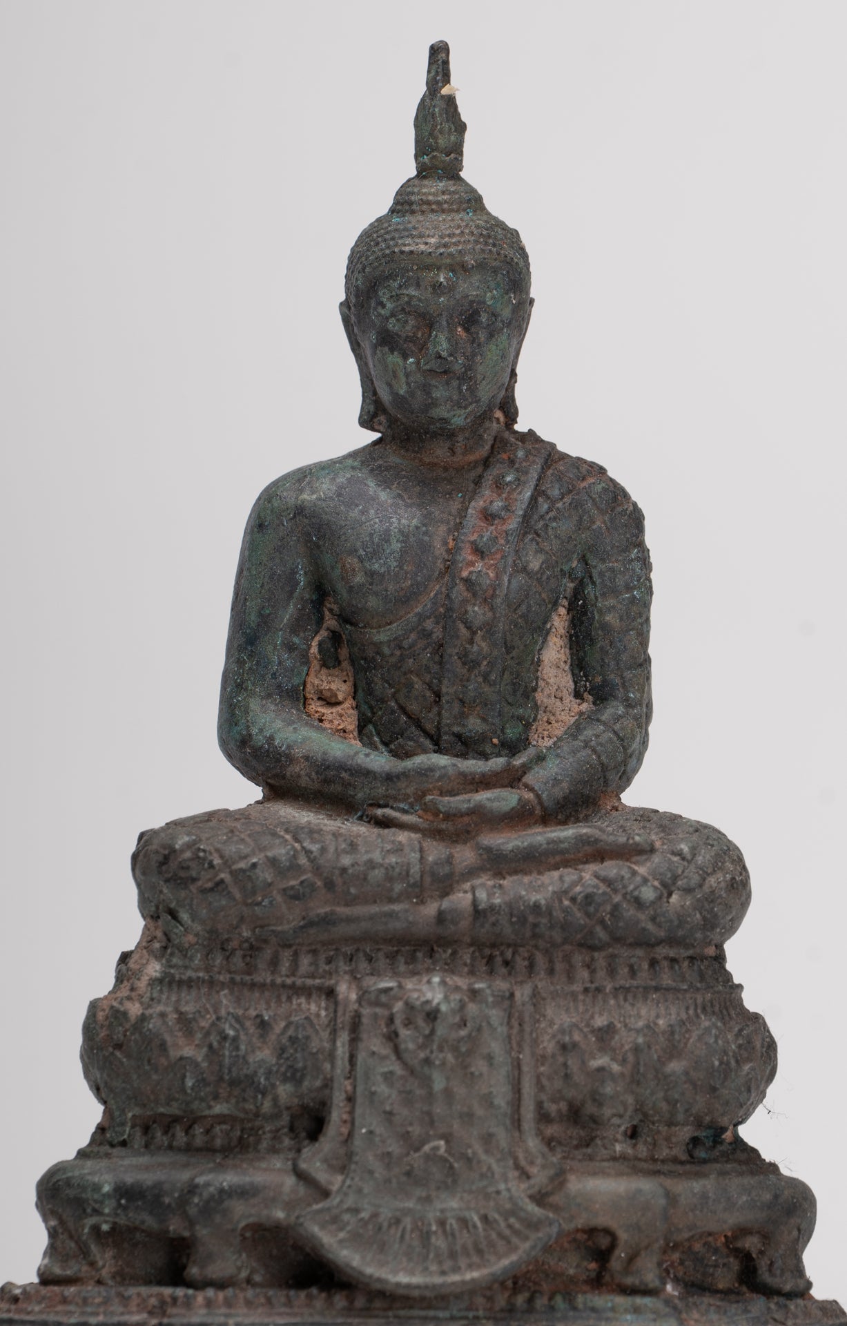 Buddha Sculpture - Antique Thai Style Bronze Seated Meditation Buddha Statue - 12.5cm/5"