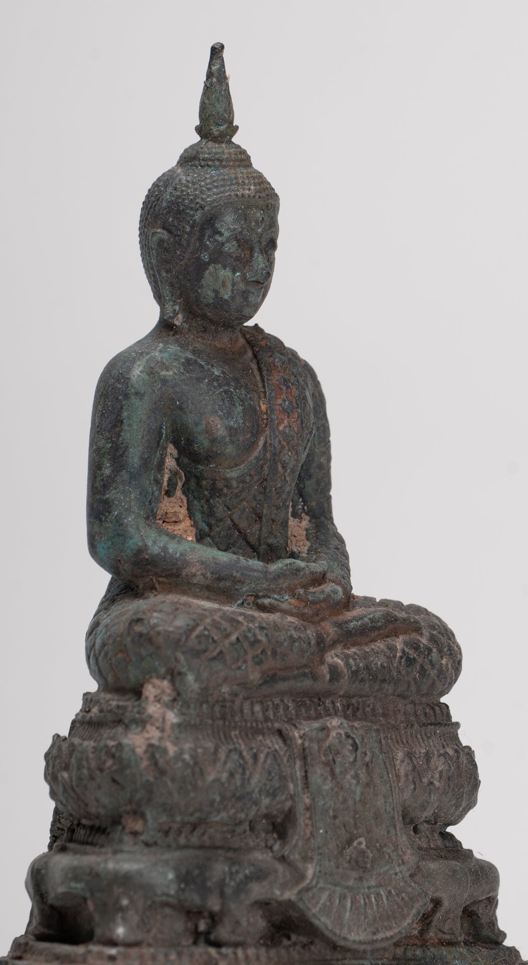 Buddha Sculpture - Antique Thai Style Bronze Seated Meditation Buddha Statue - 12.5cm/5"