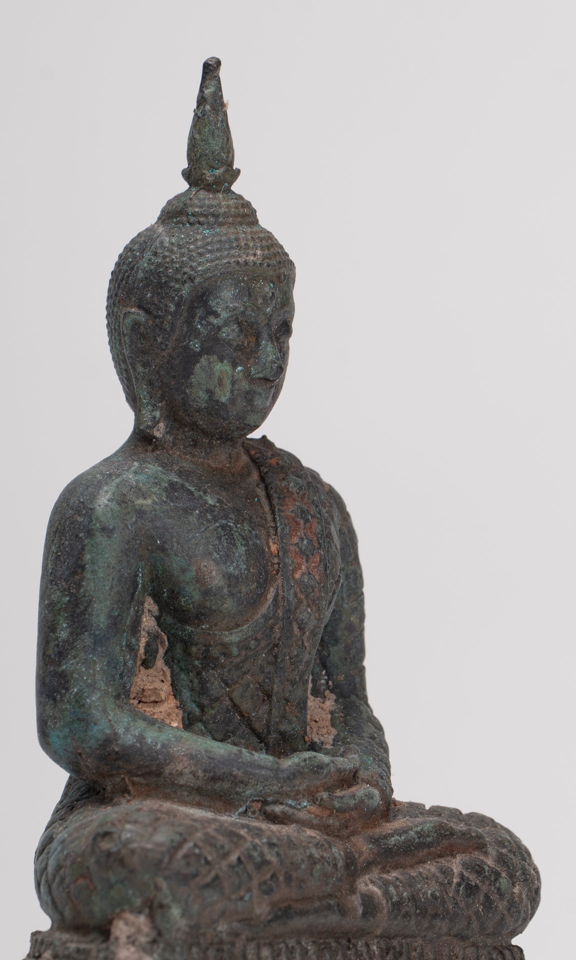 Buddha Sculpture - Antique Thai Style Bronze Seated Meditation Buddha Statue - 12.5cm/5"