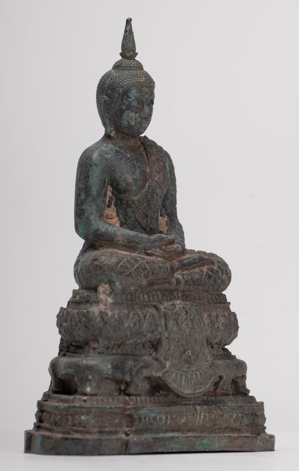 Buddha Sculpture - Antique Thai Style Bronze Seated Meditation Buddha Statue - 12.5cm/5"