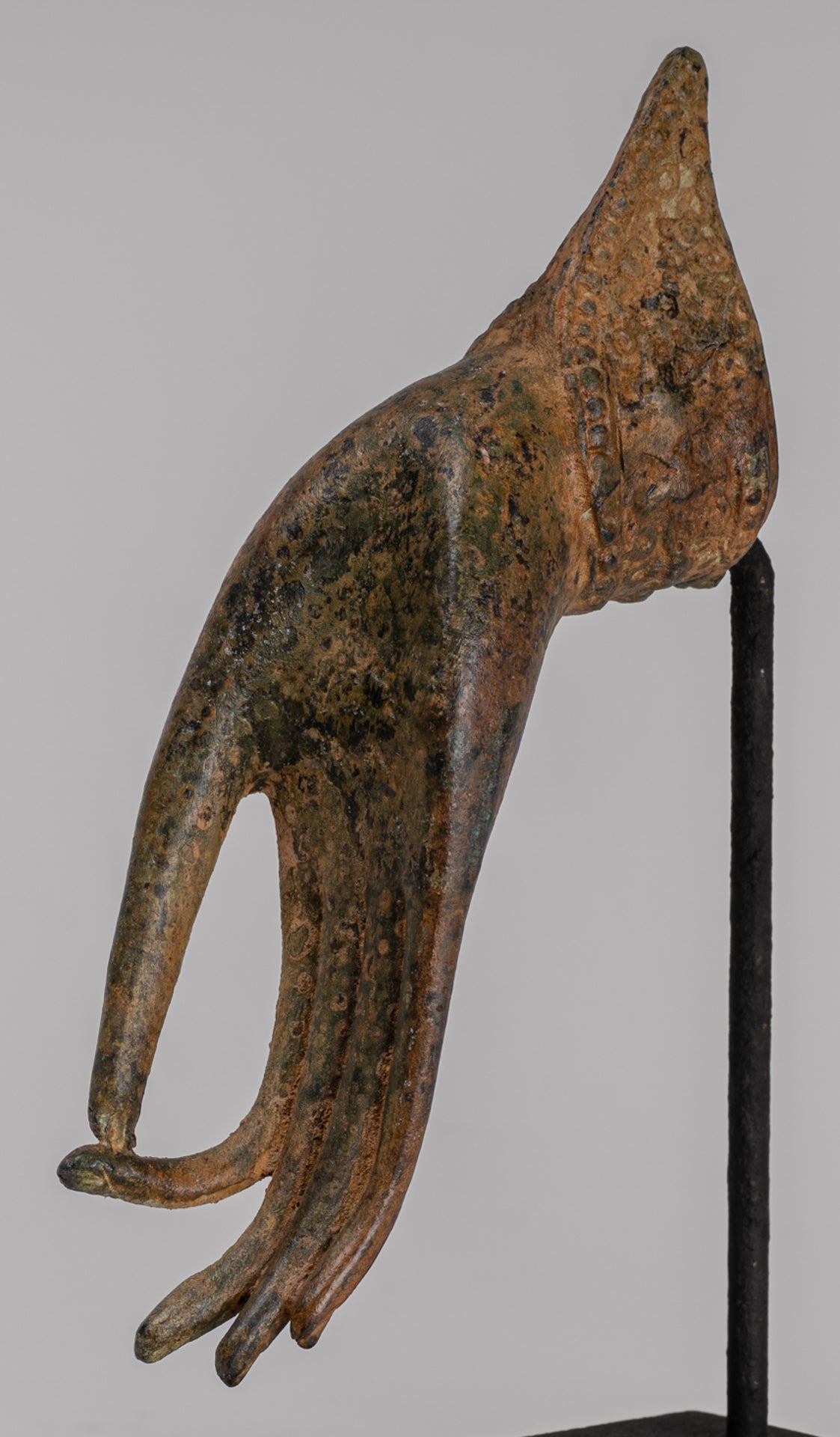 Mounted Antique Thai Style Southeast Asia Bronze Thai Teaching Hand - 21cm/8"