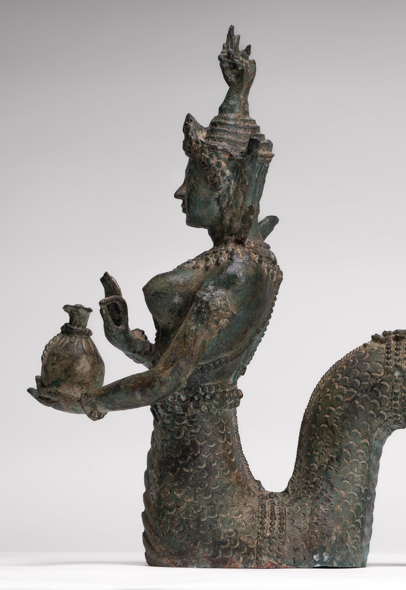 Naga Statue - Antique Thai Style Bronze Female Deity with Naga Tail Statue - 41cm/16"