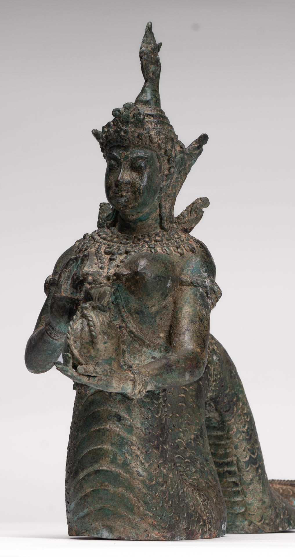 Naga Statue - Antique Thai Style Bronze Female Deity with Naga Tail Statue - 41cm/16"