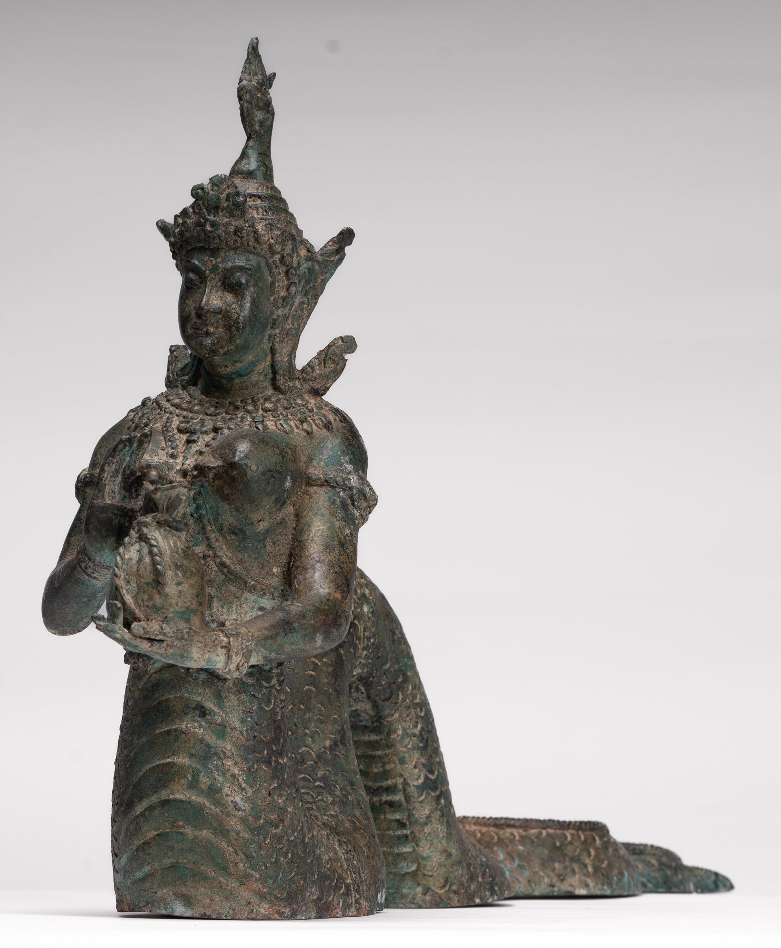 Naga Statue - Antique Thai Style Bronze Female Deity with Naga Tail Statue - 41cm/16"