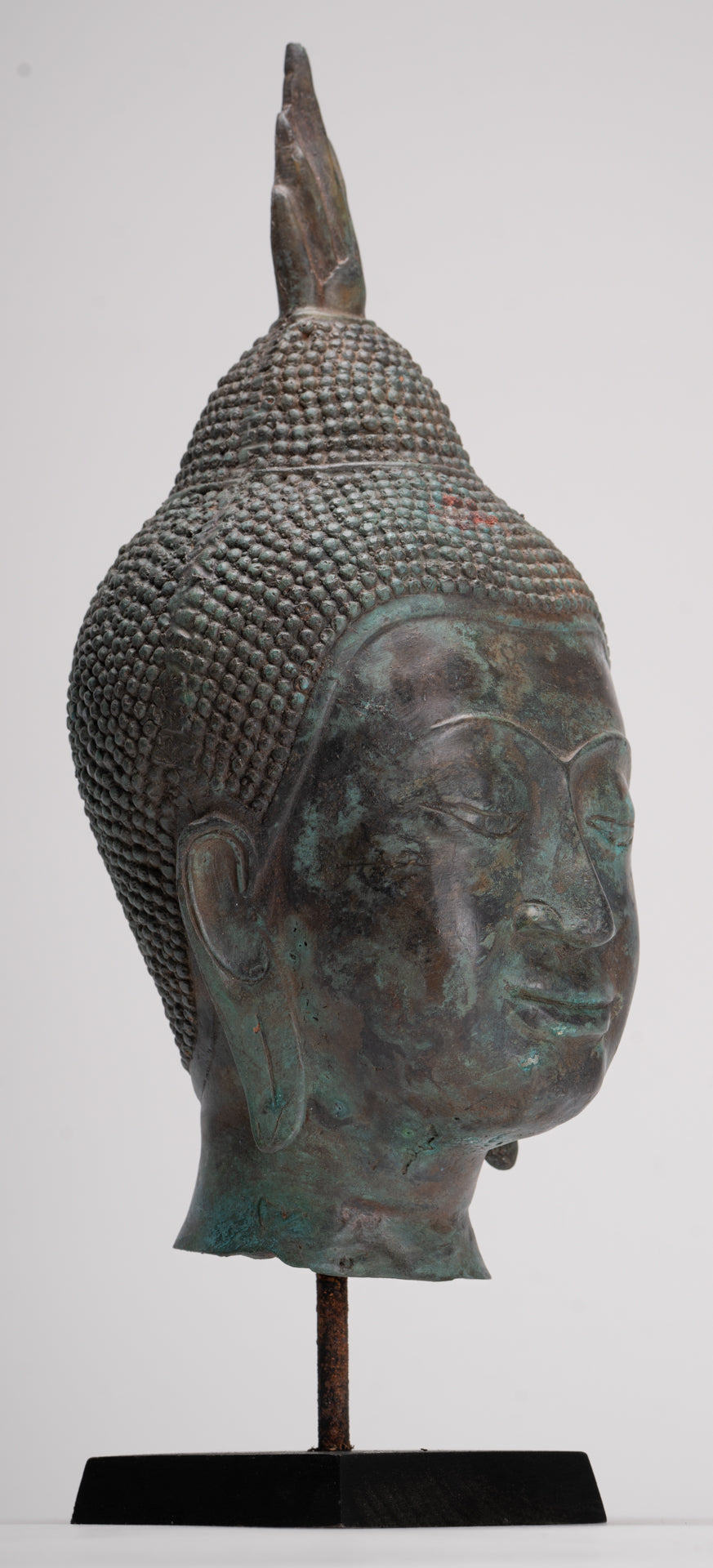 Buddha Head - Antique Thai Style Sukhothai Mounted Bronze Buddha Head - 39cm/16"