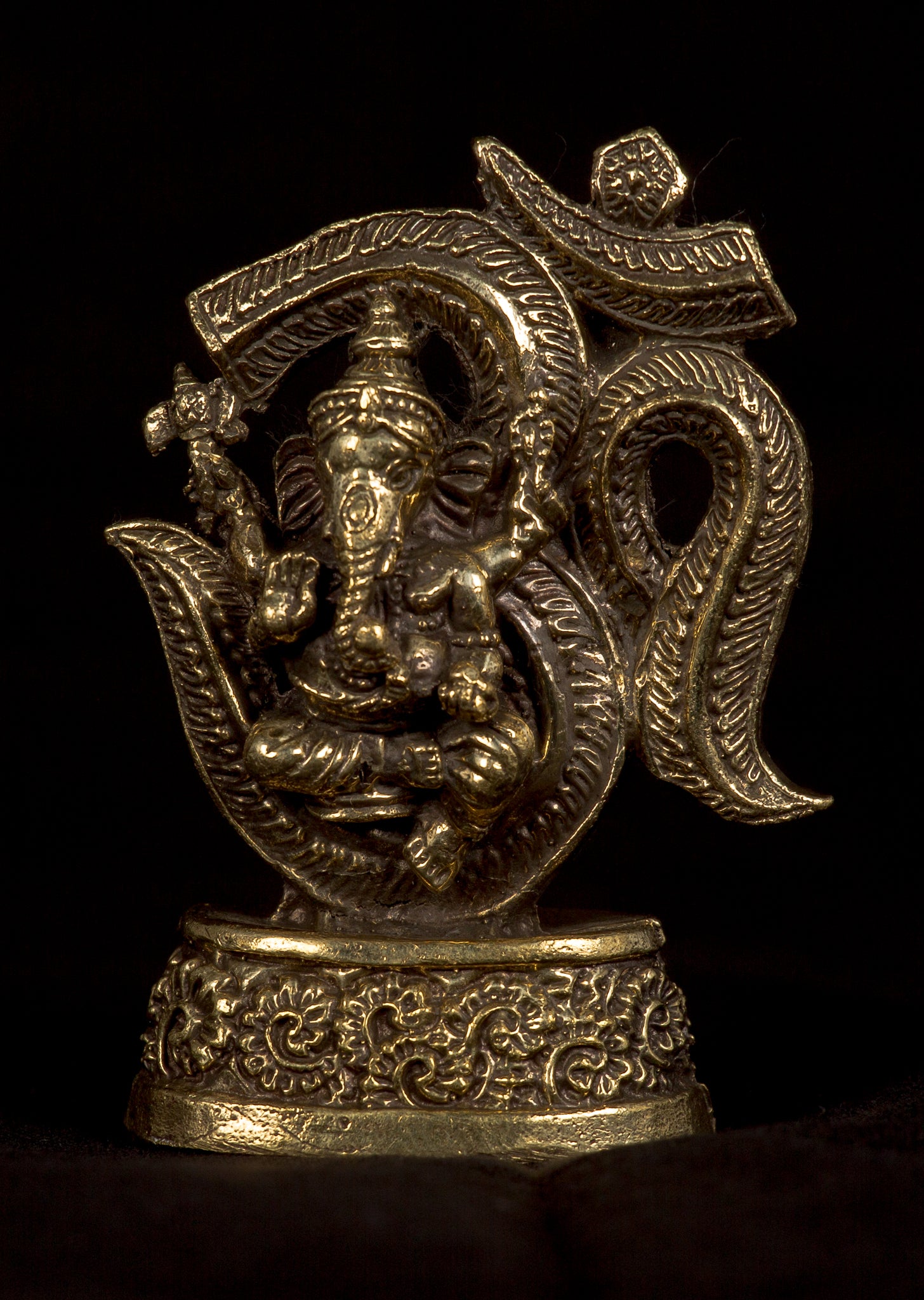 Ganesha Statue - Thailand Brass Seated Ganesh & Om Statue Amulet - 6.5cm(2.55")