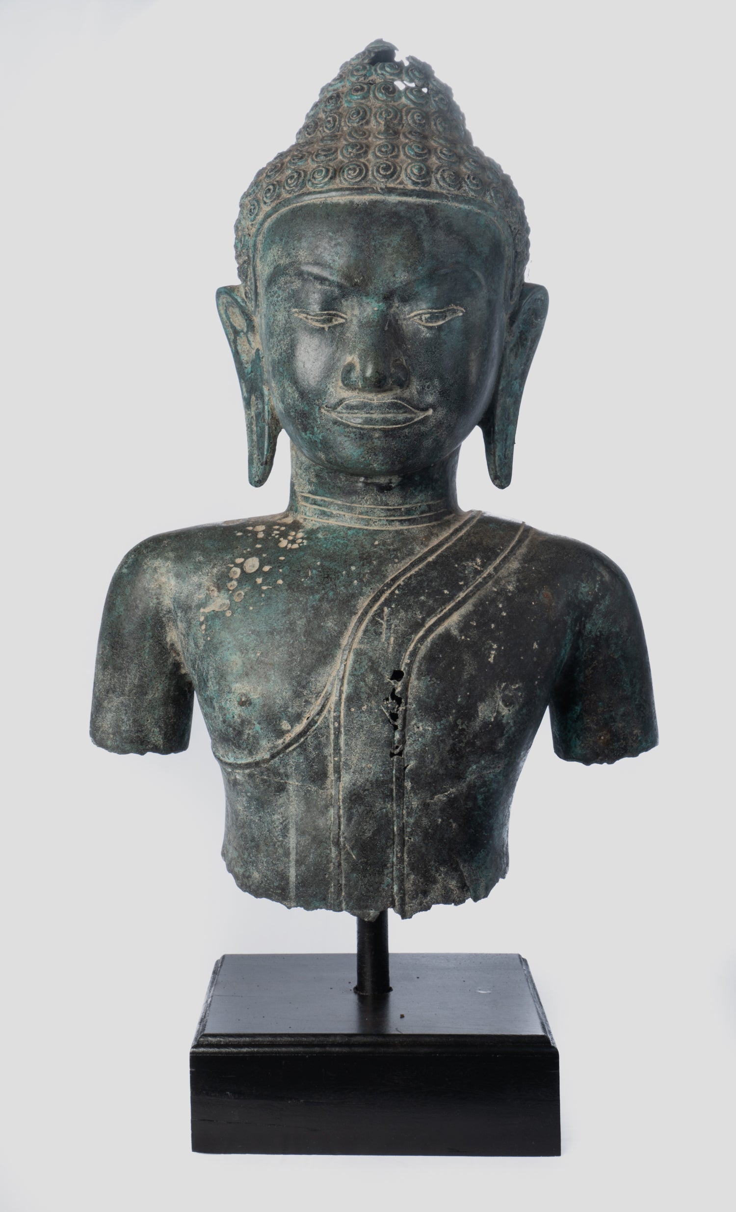 Statue de Bouddha - Statue de torse de Bouddha Gautama de style thaïlandais antique d'Asie du Sud-Est - 67 cm/27"