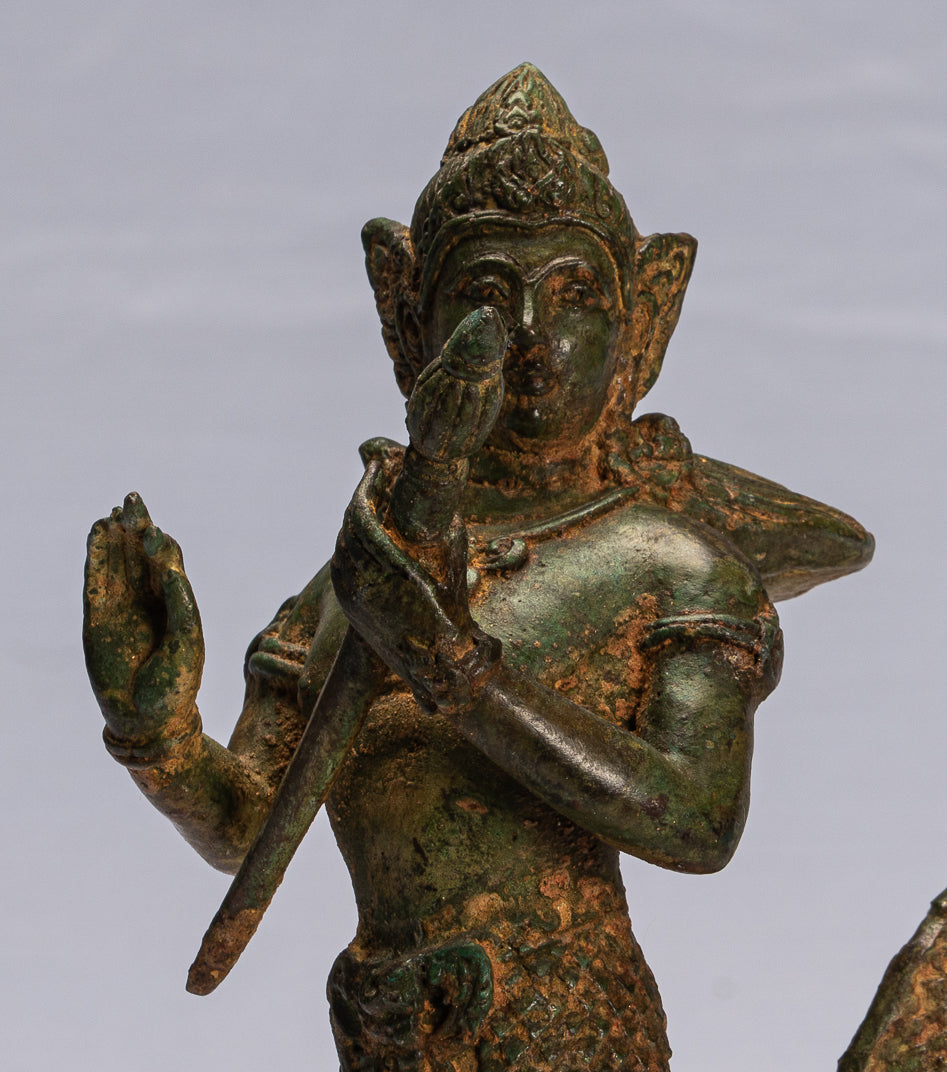 Antike Thai Stil Bronze Weibliche Gottheit mit Naga Schwanz Statue 18cm/7"