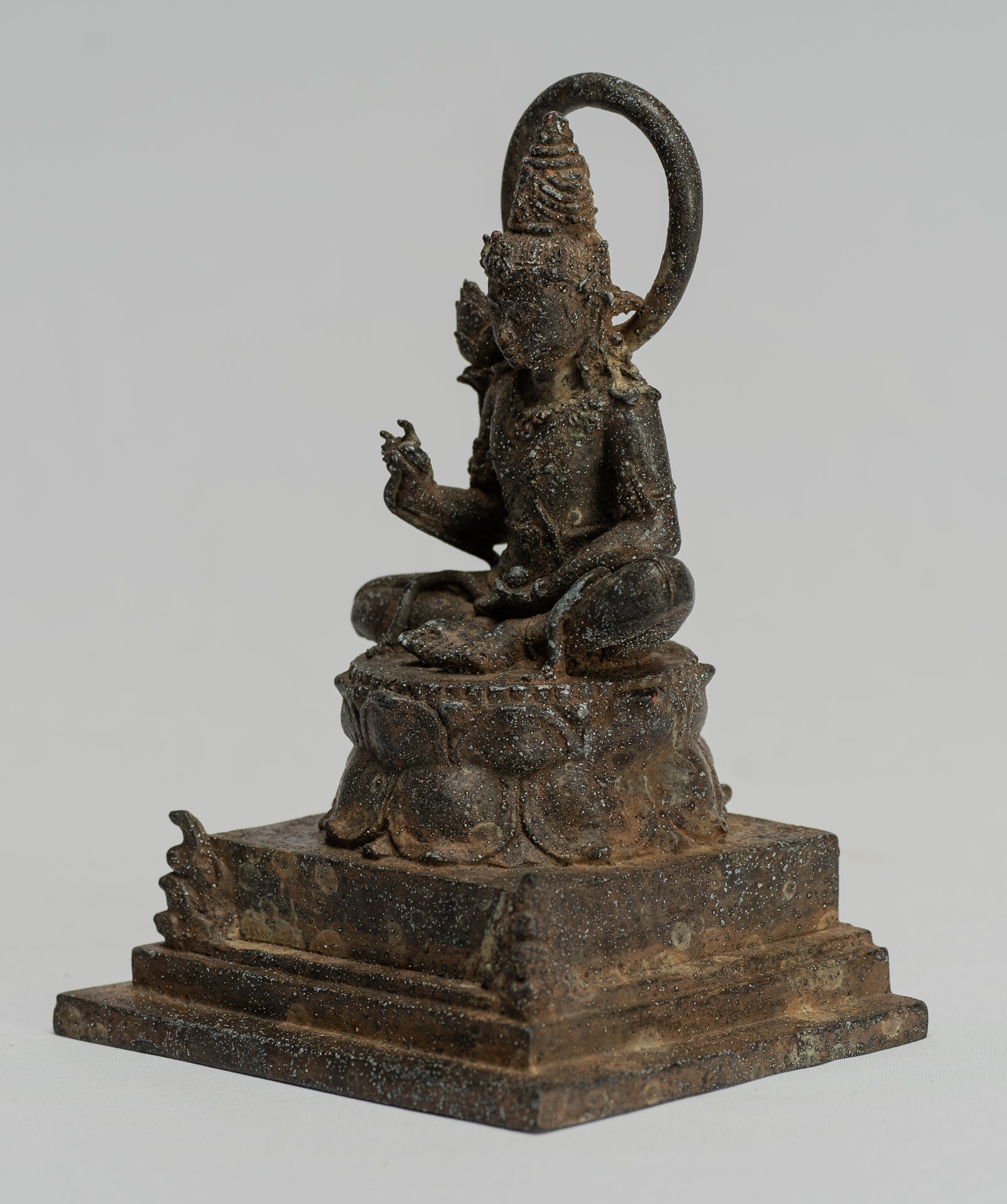 Tara Statue-Antike Java Style Majapahit Seated Bronze Devi Tara Statue-19cm/8 "