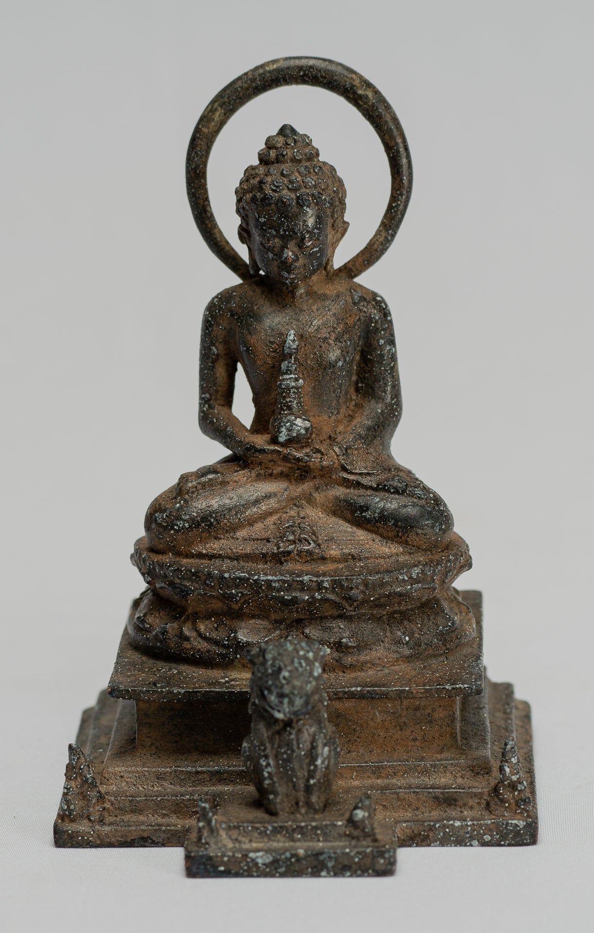 Statua Buddha - Antique in stile indonesiano Bronzo seduto amitabha statua di Buddha - 15 cm/6 "