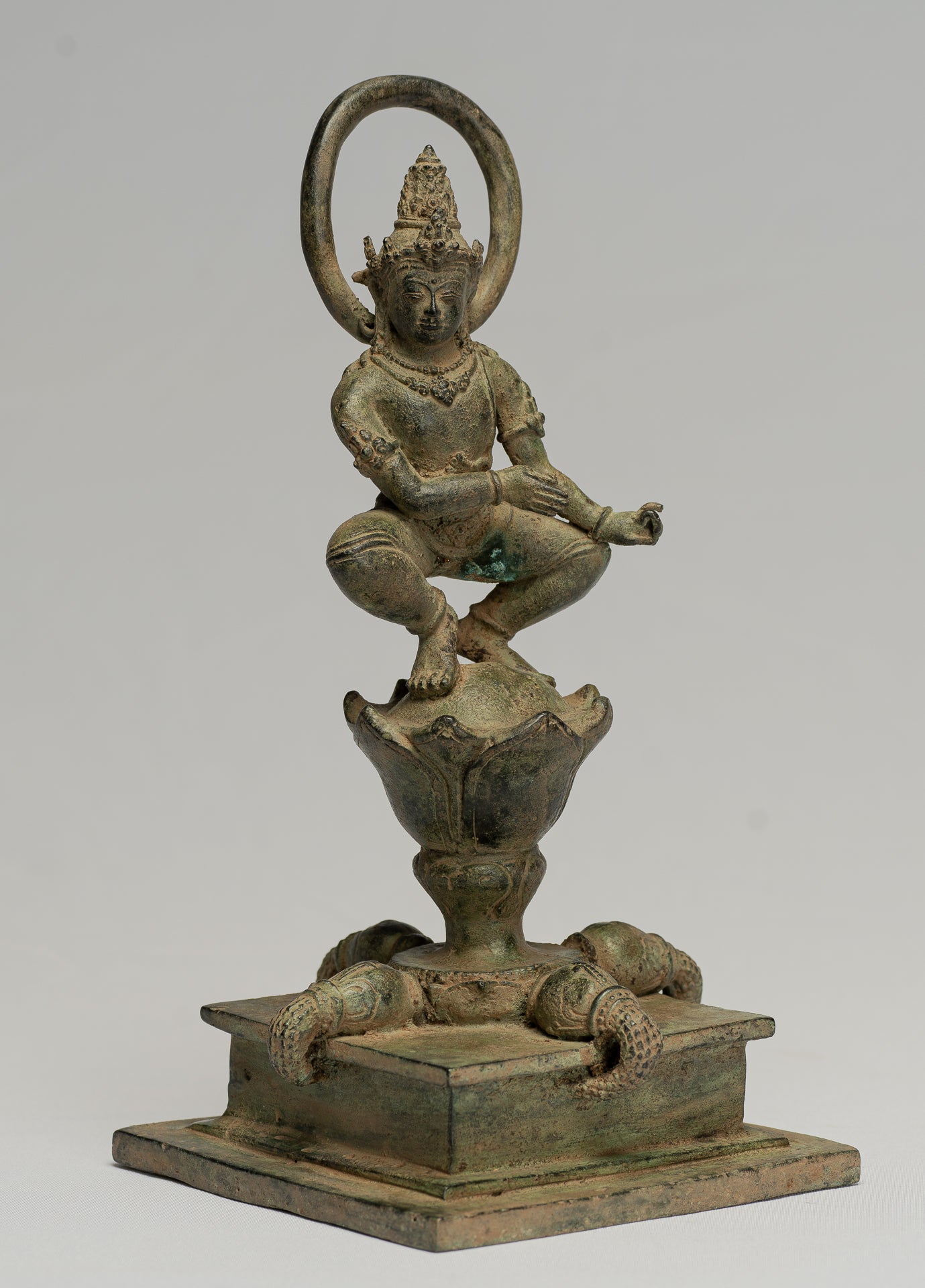 Tara Statue-Antique Java Style Majapahit Seated Bronze Devi Tara Statue-26cm/10 "