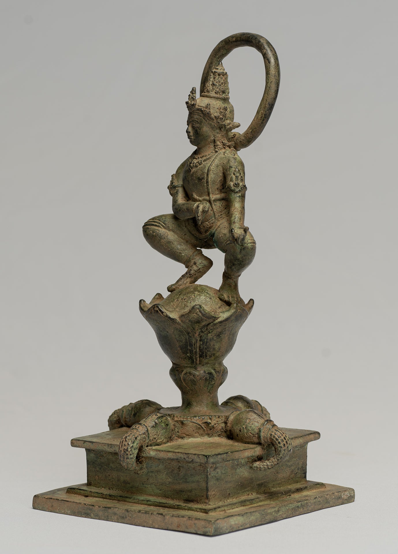 Tara Statue-Antique Java Style Majapahit Seated Bronze Devi Tara Statue-26cm/10 "