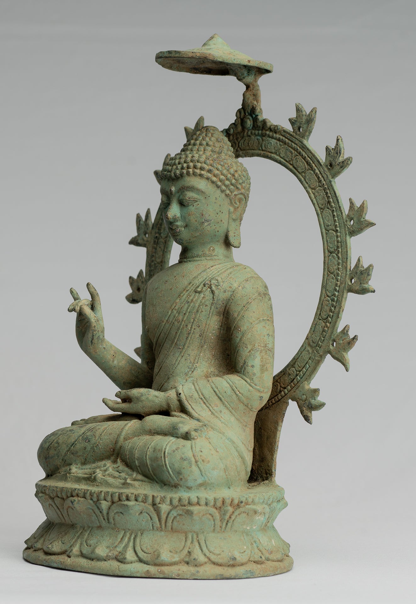 Statue di Buddha - Antique in stile indonesiano seduto bronzo giavanese insegnamento Buddha - 32 cm/13 "