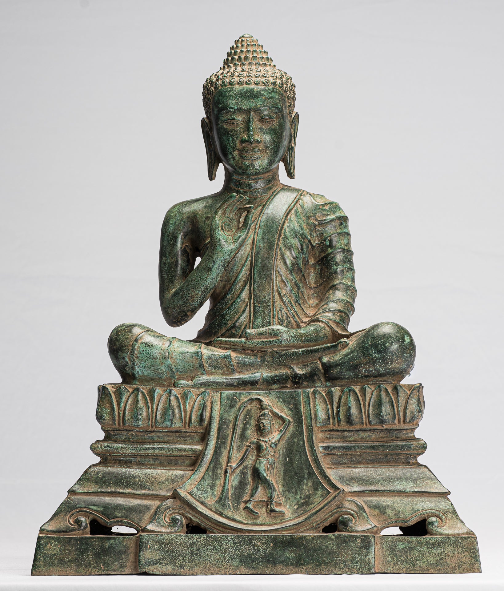 Statue di Buddha - Antique Khmer Style Bronzo Statua Buddha Dharmachakra Insegnamento Mudra - 51 cm/20 "