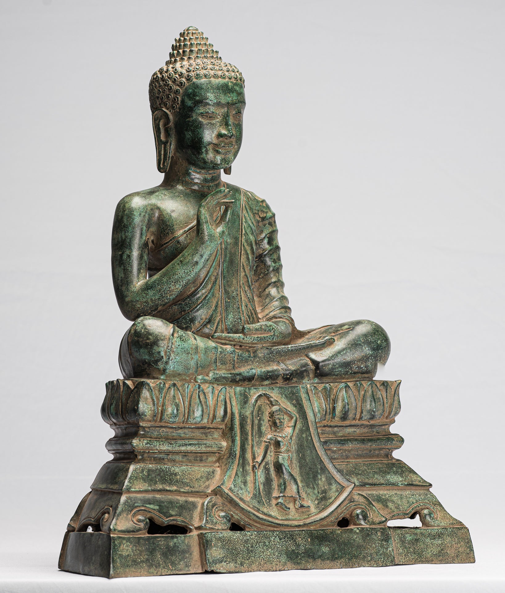 Statue di Buddha - Antique Khmer Style Bronzo Statua Buddha Dharmachakra Insegnamento Mudra - 51 cm/20 "
