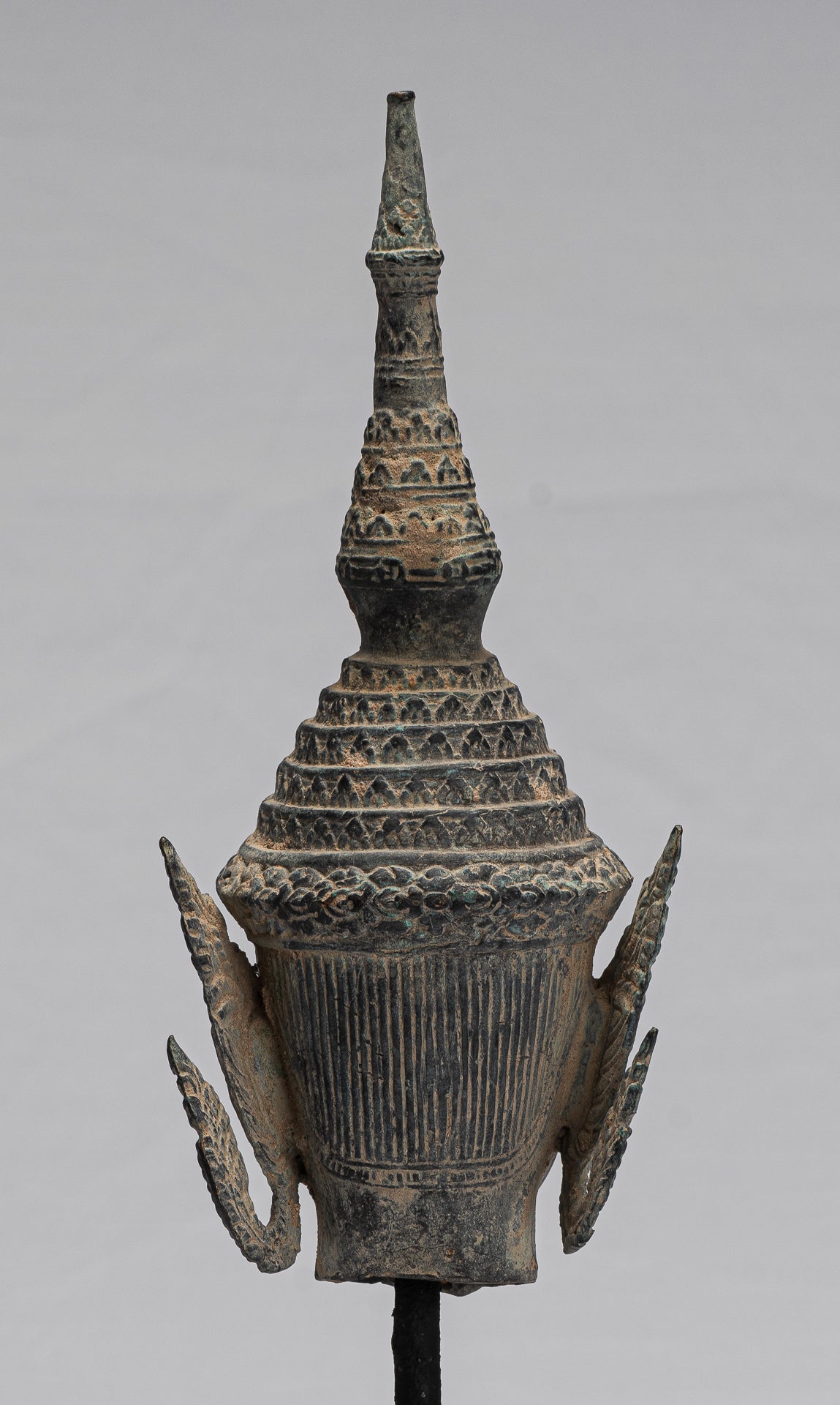 Buddha - Antique Thai Style Bronze Rattanakosin Buddha Head Statue - 32cm/13"