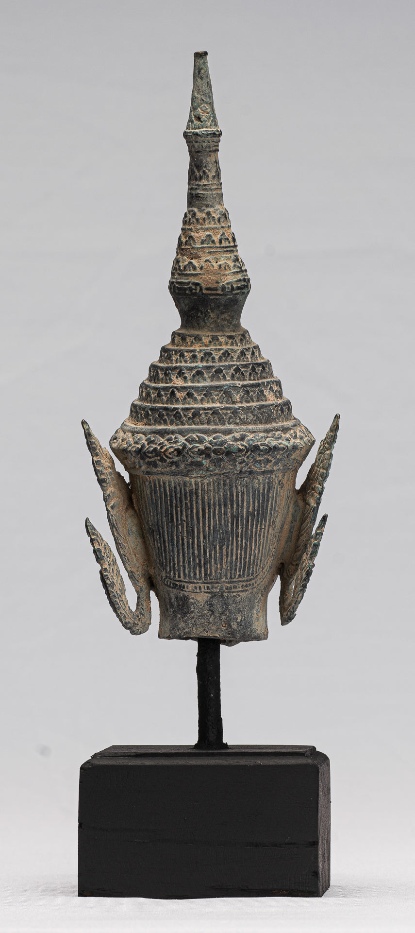 Buddha - Antique Thai Style Bronze Rattanakosin Buddha Head Statue - 32cm/13"