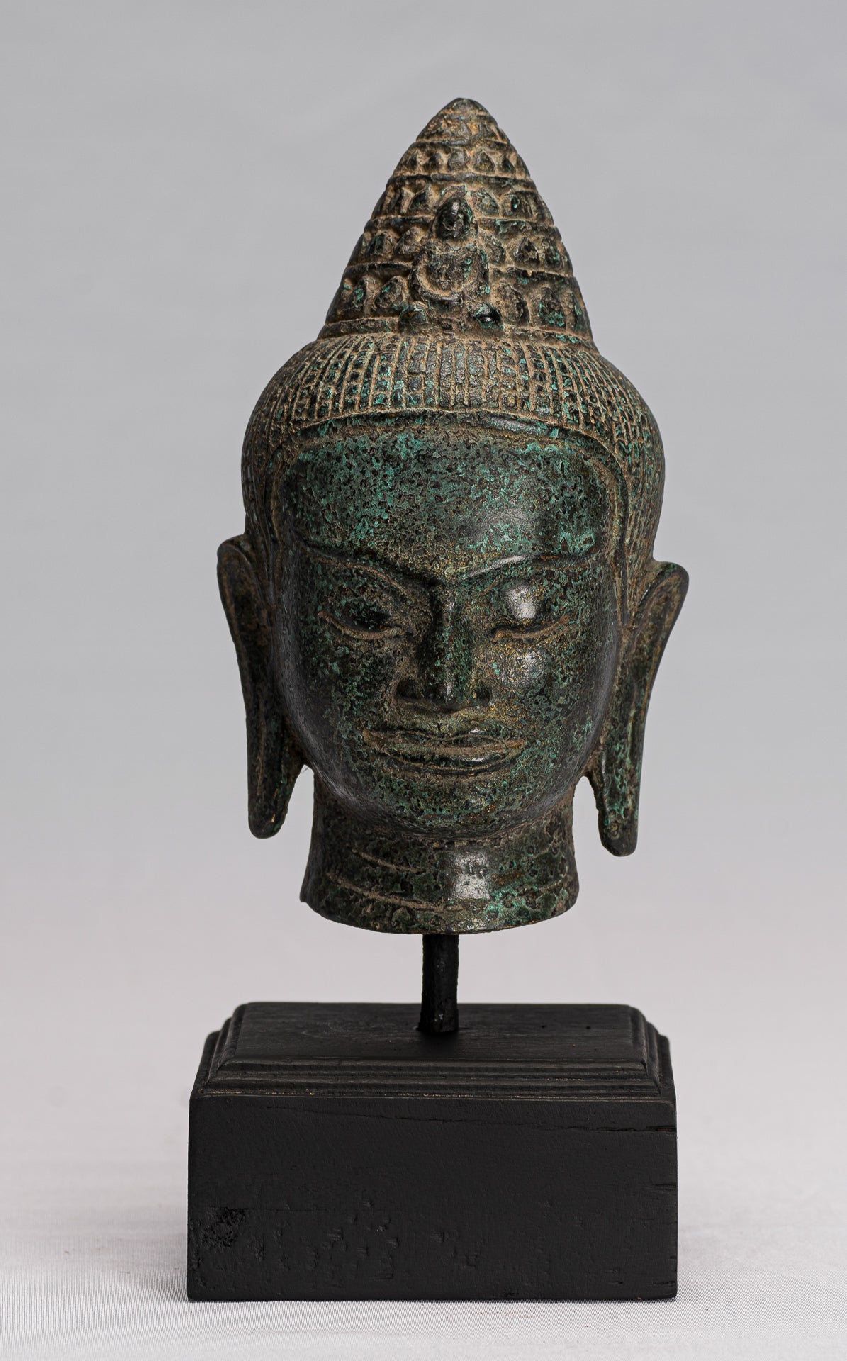 Statua Lokeshvara - Antique Khmer in stile bronzo montato in bronzo a bayon lokeshvara testa - 25 cm/10 "