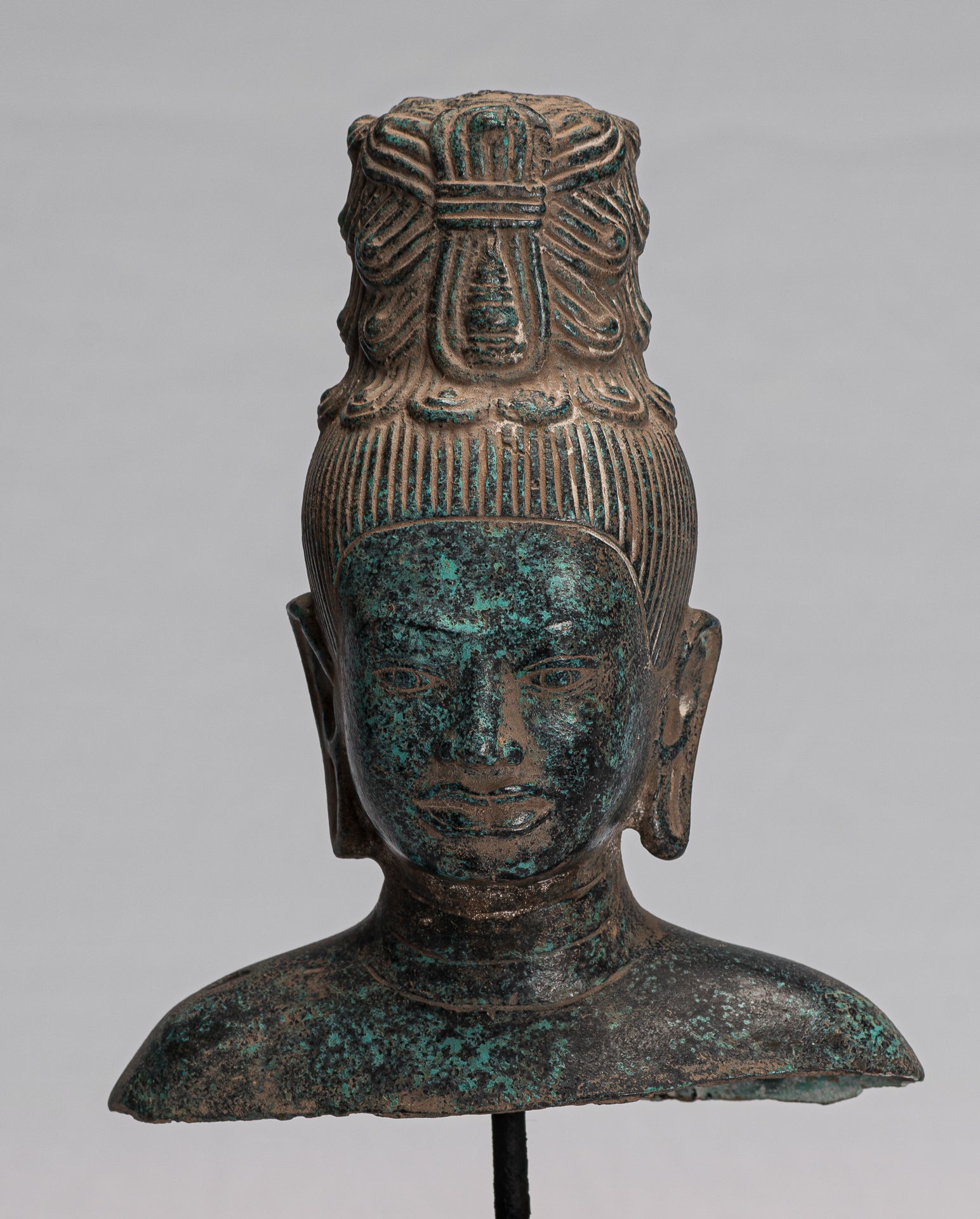 Antique Khmer in stile Monte in bronzo montato in bronzo Maitreya Buddha Statua - 30 cm/12 "
