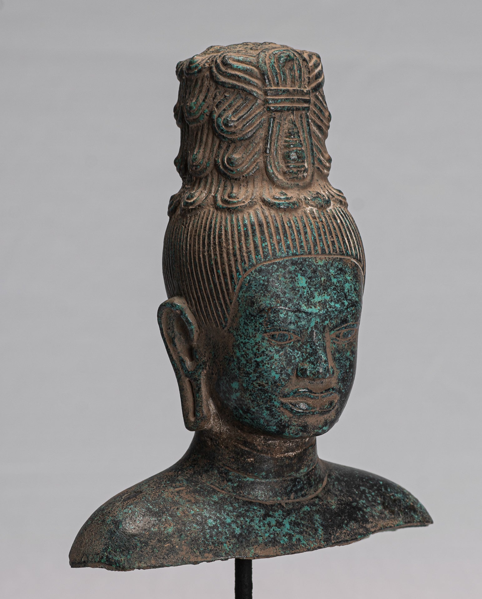 Antique Khmer in stile Monte in bronzo montato in bronzo Maitreya Buddha Statua - 30 cm/12 "